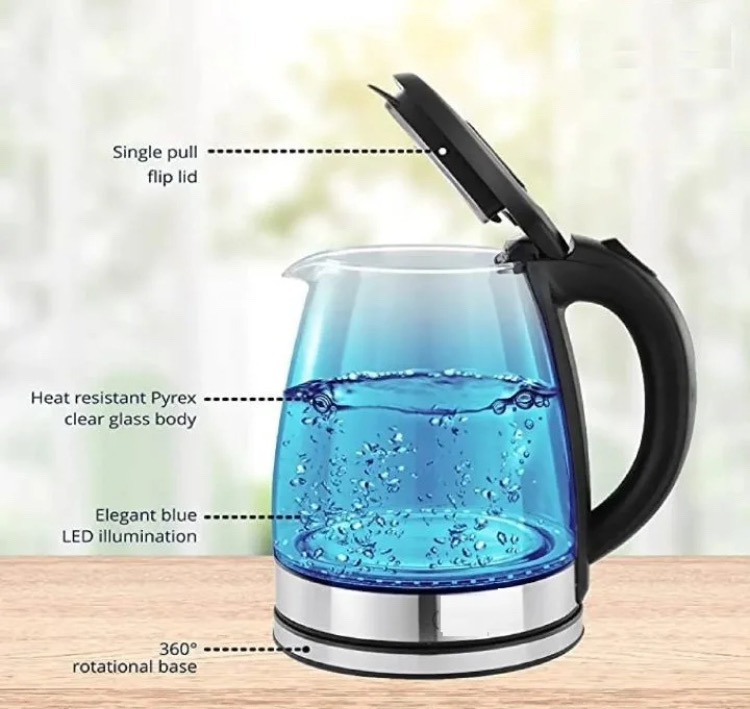 Prestige Crystal Glass Electric Kettle 2 Litre With Led Illumination, Heat Resistant1500 Watt with On/Off Switch With Light Indicator_img_3