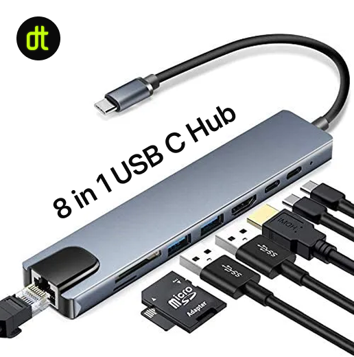 8 in 1 Type C Hub with 1x HDMI, 2x USB A, 2x USB C, RJ45 Ethernet, SD TF Card Reader for Mac Mini, Windows PC, Macbook, Laptop, Android_img_3