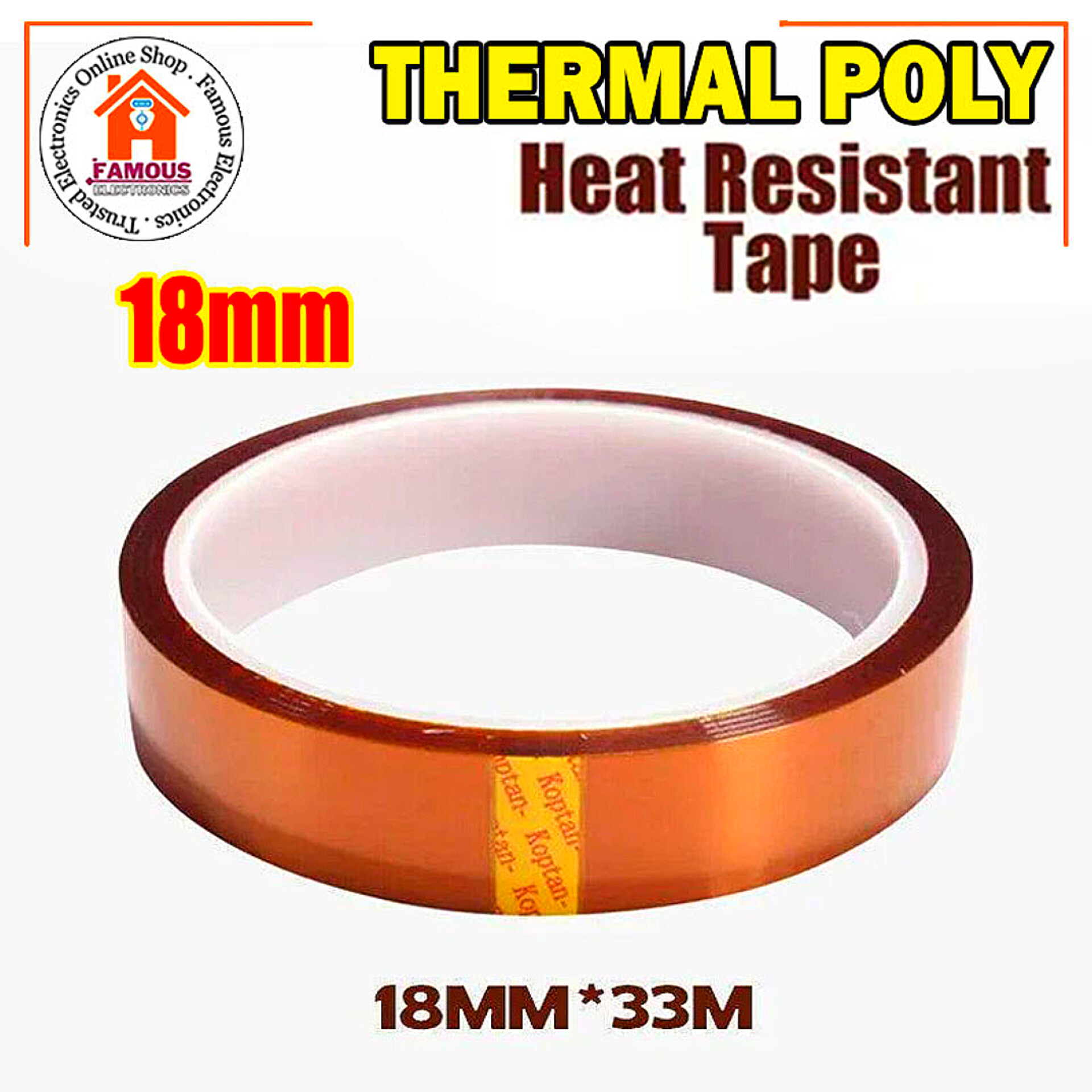 18mm 33M Kapton Tape | High Temperature Polyimide Heat Resistant Tape for Soldering & Electronics_img_1