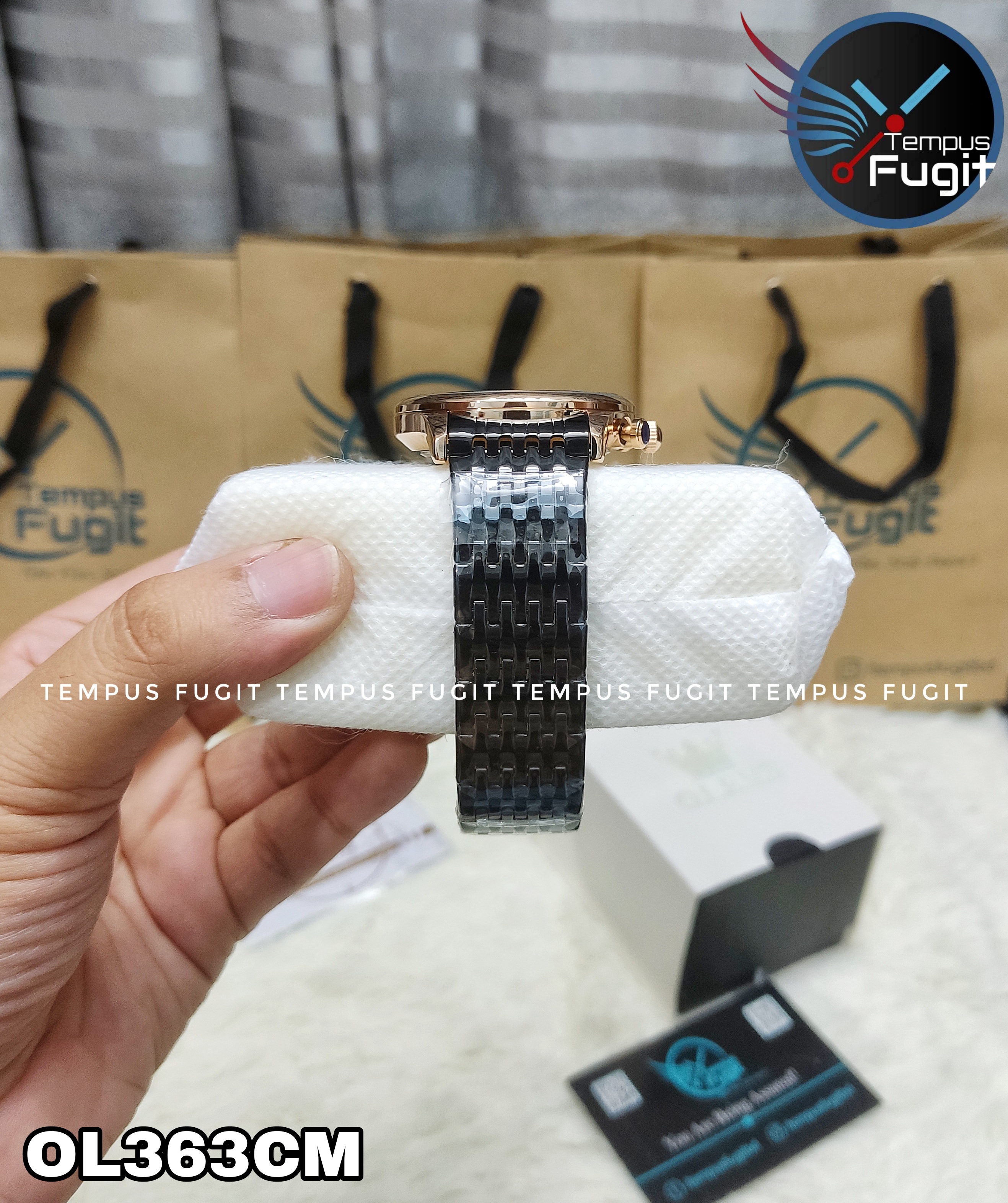 OLEVS 2869 Gents Chronograph Watch-Black Dial-Rose Golden Bezel-Black Chain-TF Code- OL363CM_img_4