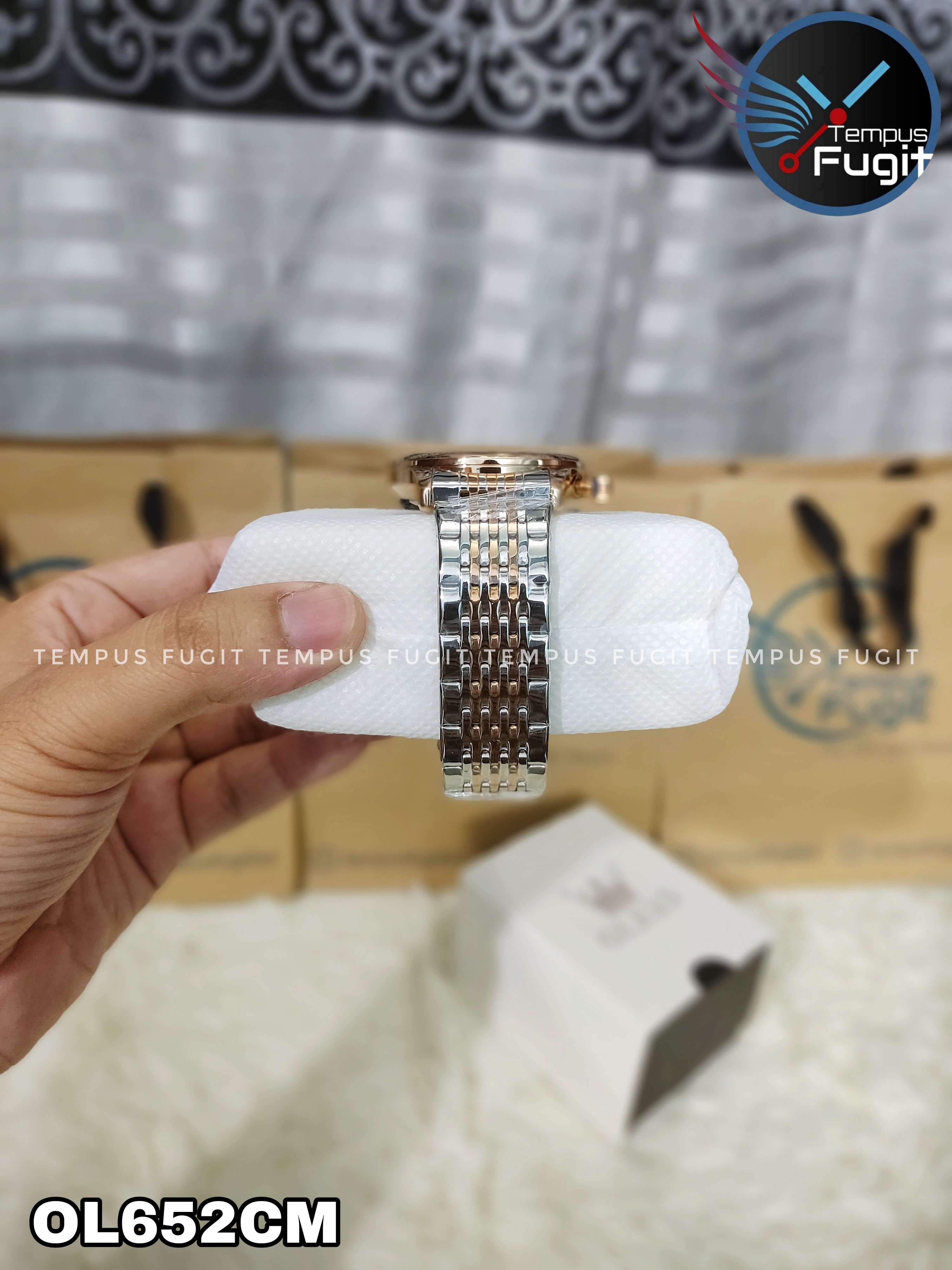 OLEVS 2869 Gents Chronograph Watch Silver Dial Rose Golden Bezel Silver+Rose Golden Chain -TF Code- OL652CM_img_4