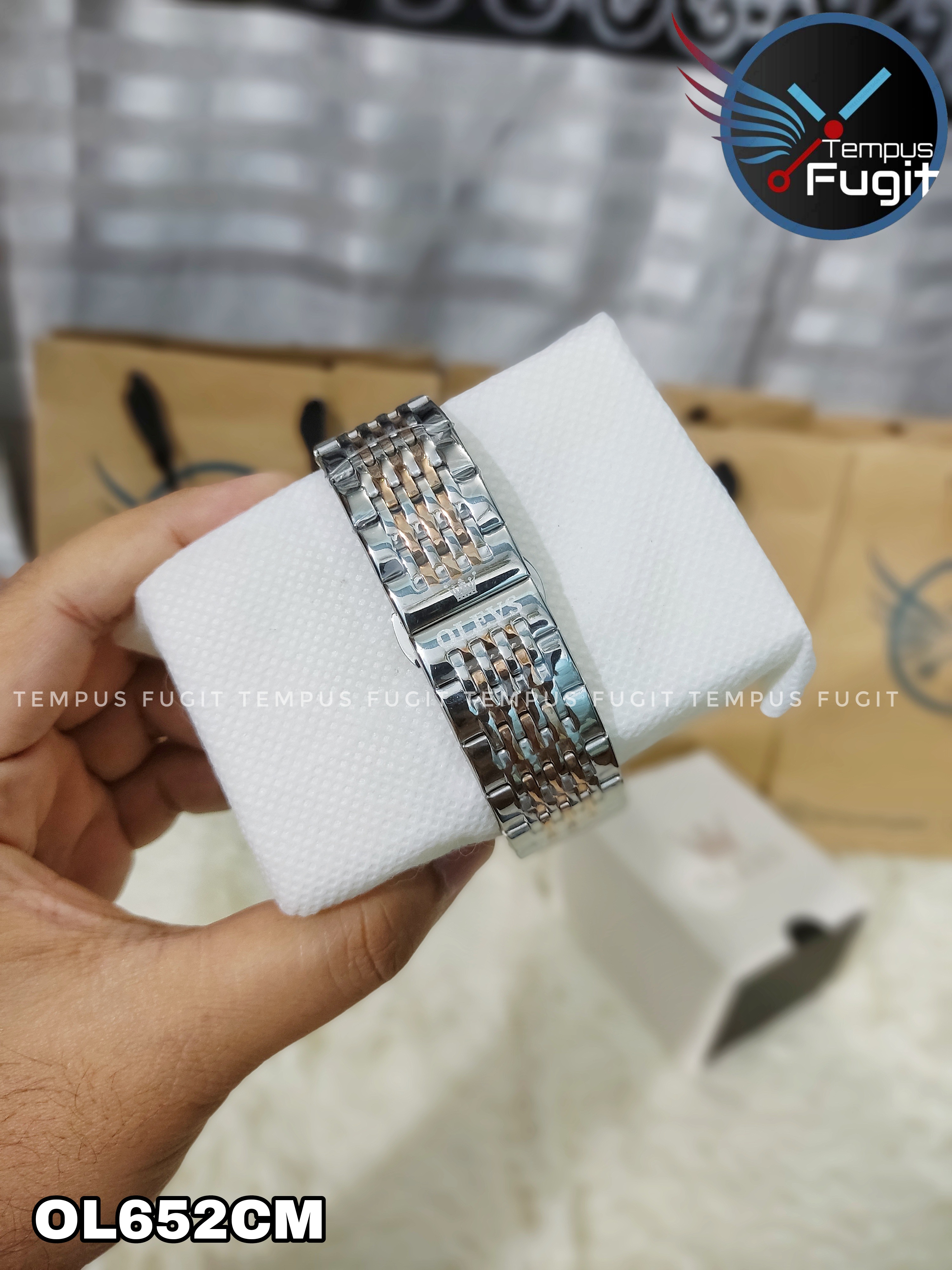 OLEVS 2869 Gents Chronograph Watch Silver Dial Rose Golden Bezel Silver+Rose Golden Chain -TF Code- OL652CM_img_5