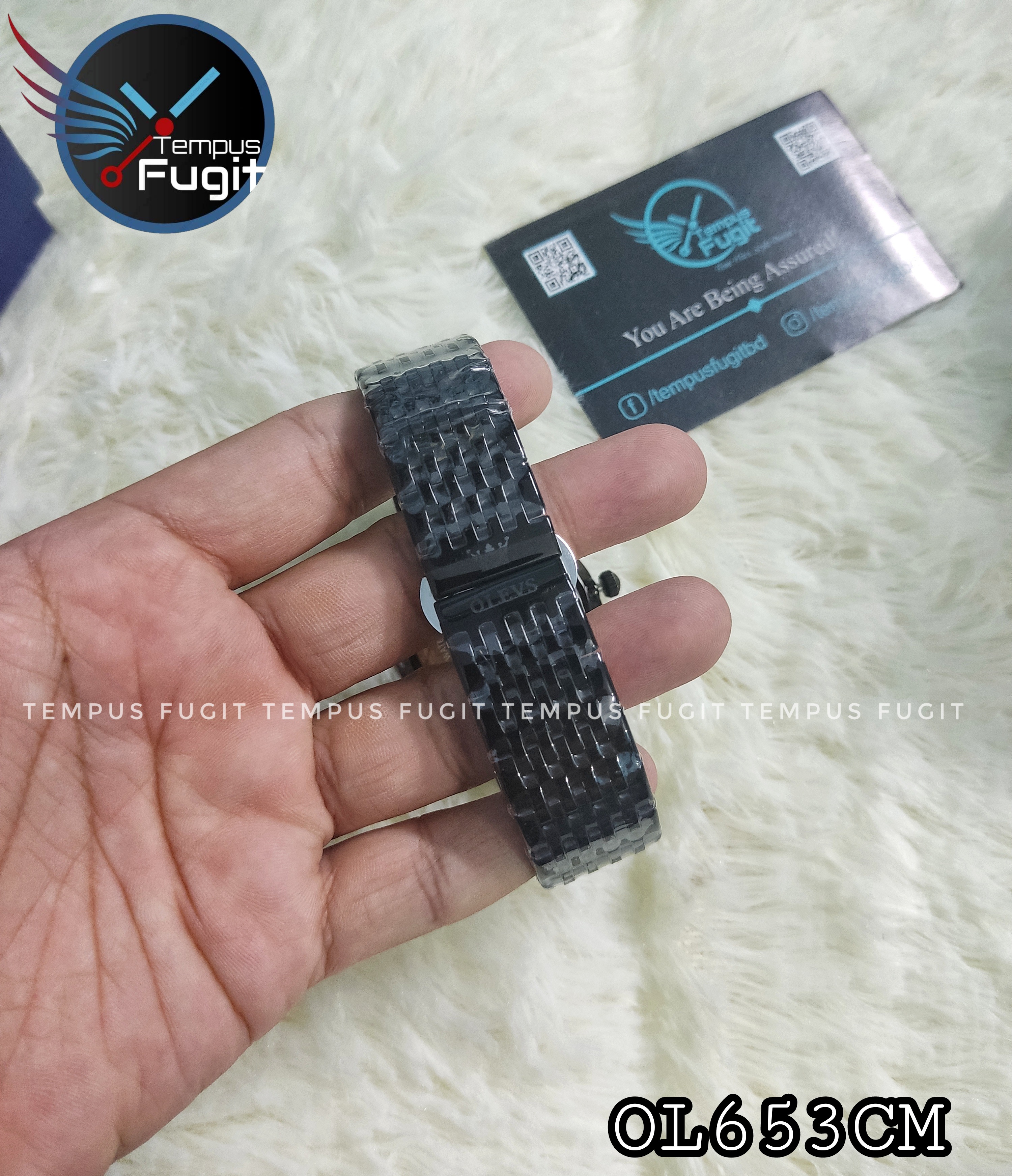 OLEVS 2867 Chronograph Gents Watch- Black Dial With Golden Markings- Black Bezel- Black Chain- TF Code OL653CM_img_4