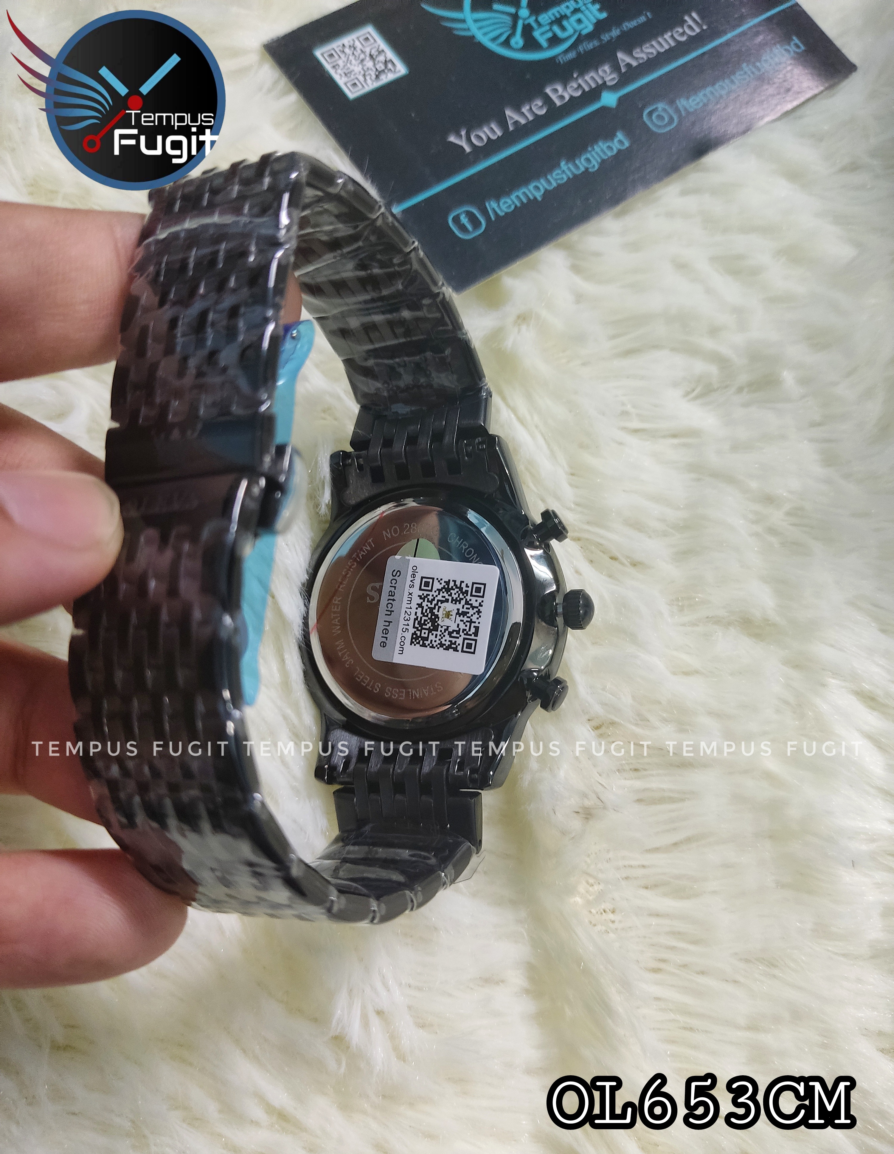 OLEVS 2867 Chronograph Gents Watch- Black Dial With Golden Markings- Black Bezel- Black Chain- TF Code OL653CM_img_5