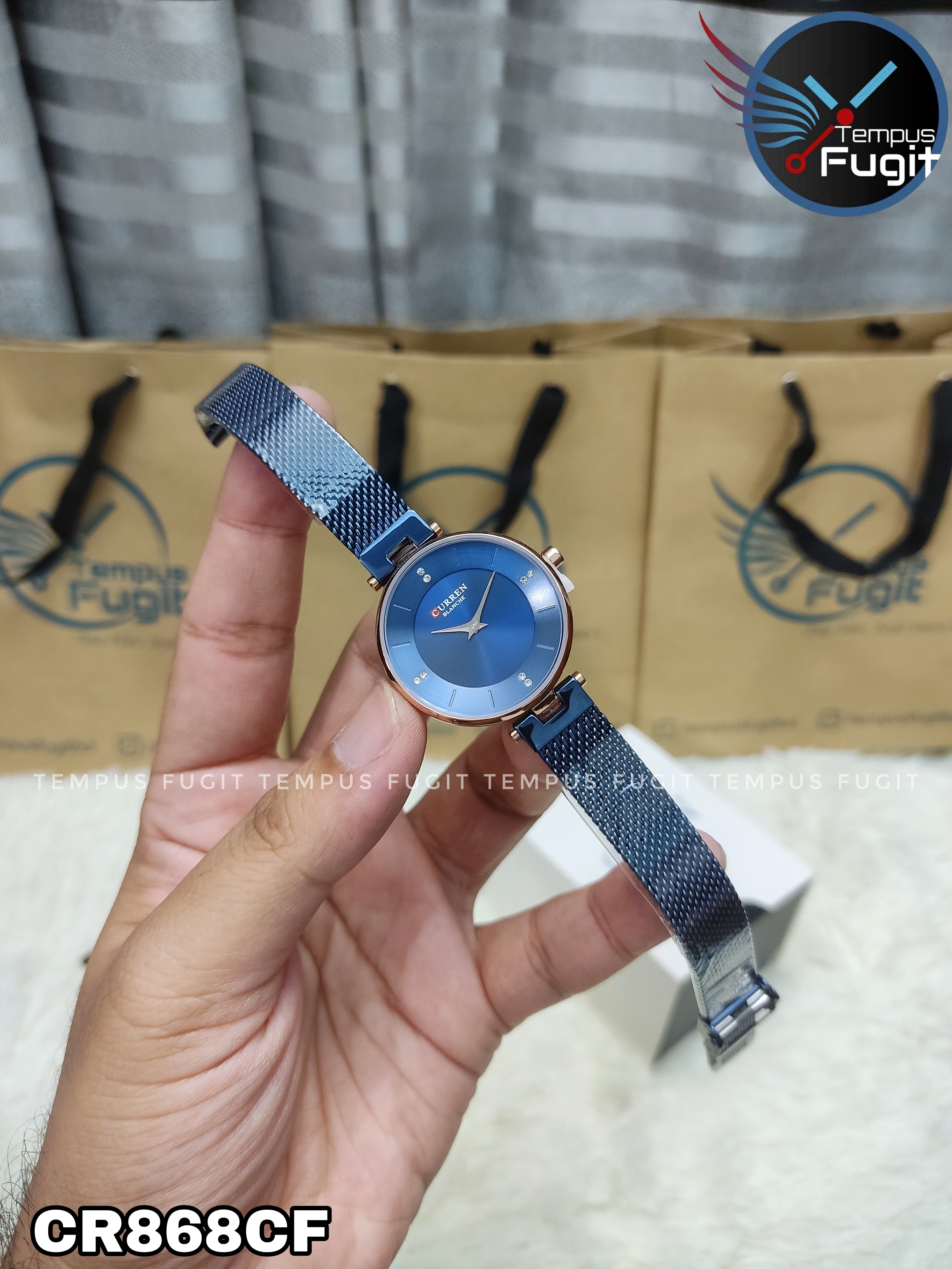 Curren 9031 Ladies Watch- Blue Dial- Rose Golden Bezel- Blue Mesh Chain -TF Code- CR868CF_img_2