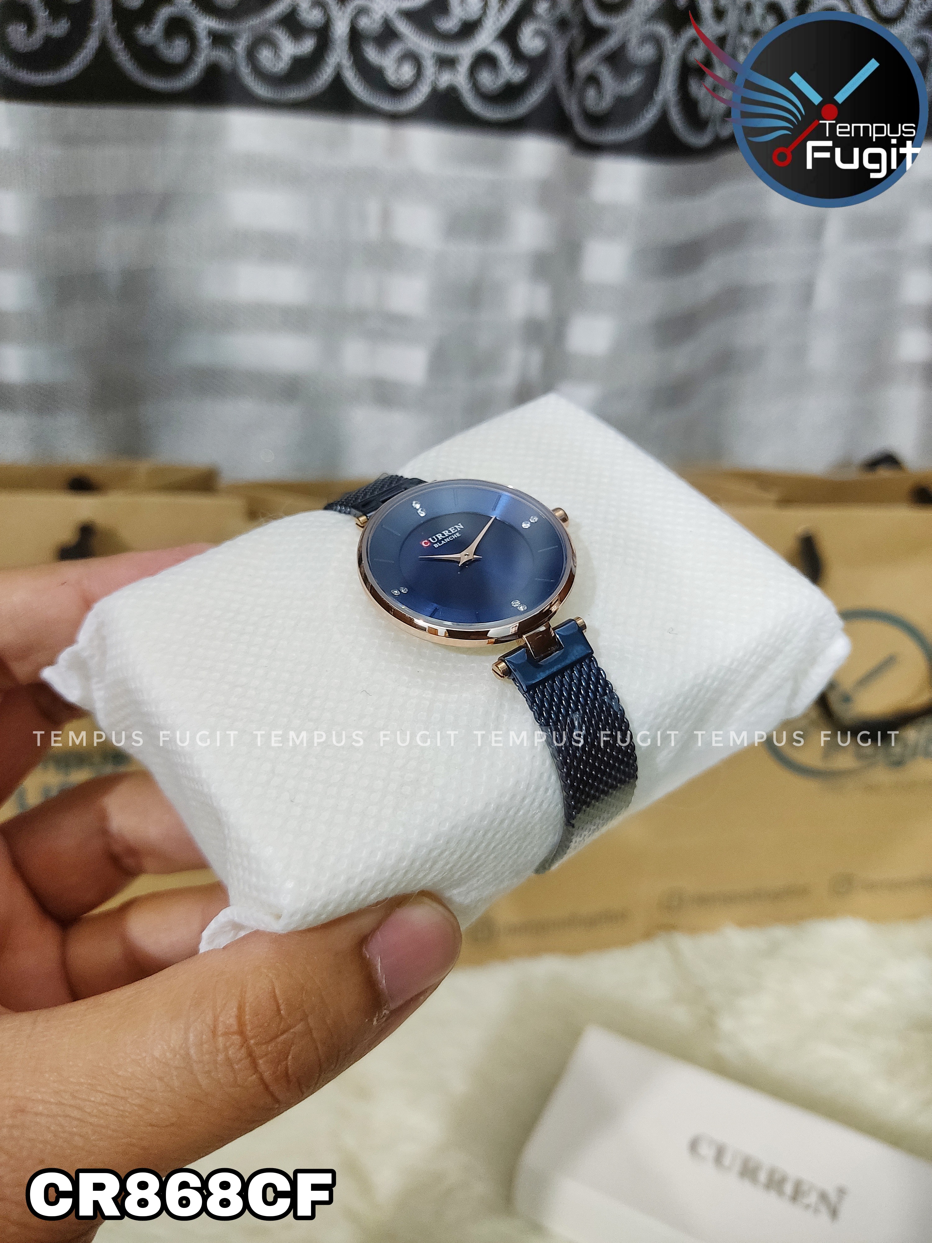 Curren 9031 Ladies Watch- Blue Dial- Rose Golden Bezel- Blue Mesh Chain -TF Code- CR868CF_img_3