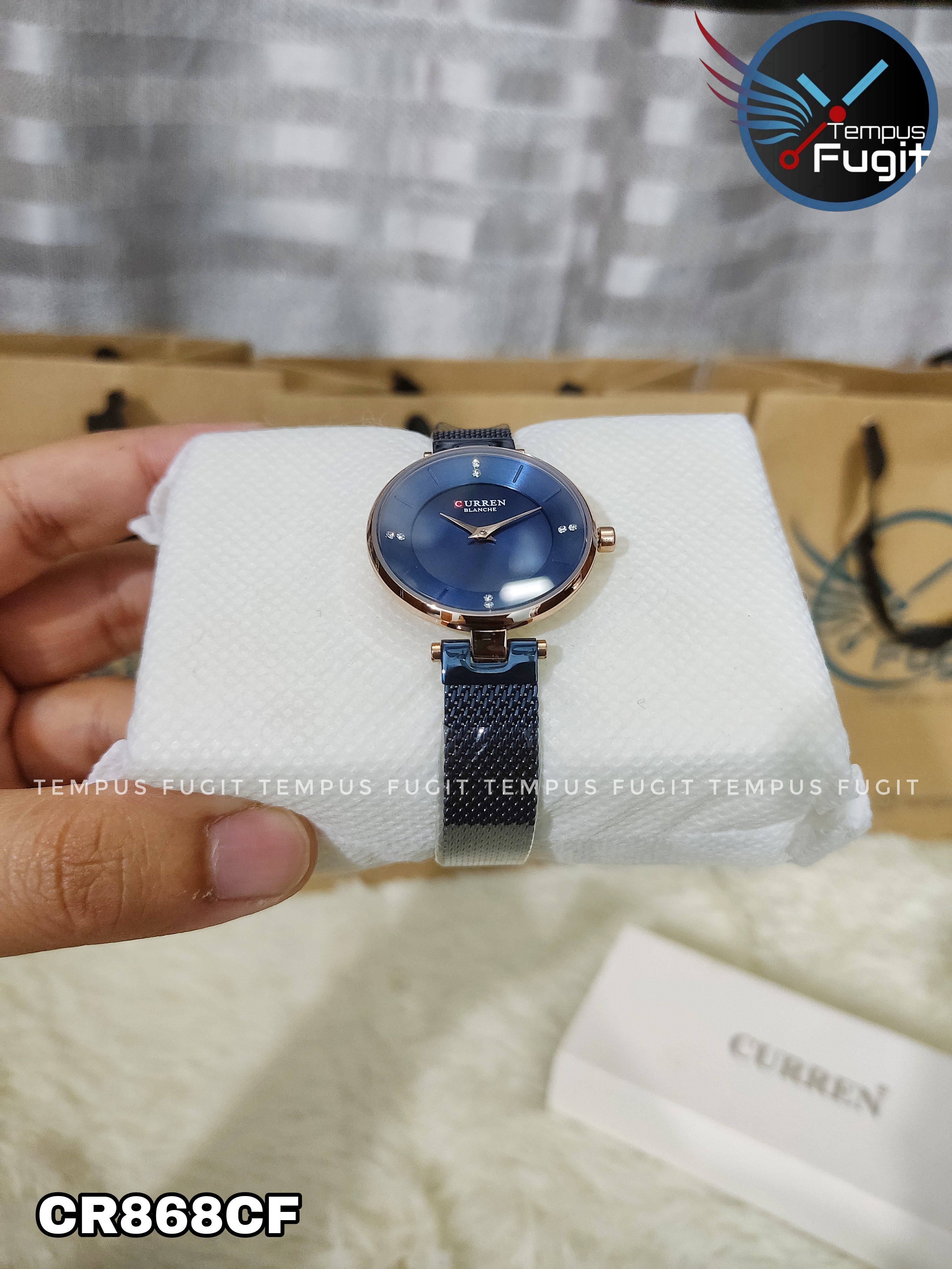 Curren 9031 Ladies Watch- Blue Dial- Rose Golden Bezel- Blue Mesh Chain -TF Code- CR868CF_img_4
