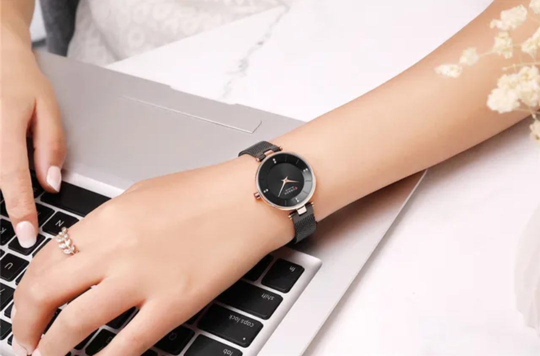 Curren 9031 Ladies Watch- Black Dial- Rose Golden Bezel- Black Mesh Chain -TF Code- CR867CF_img_1