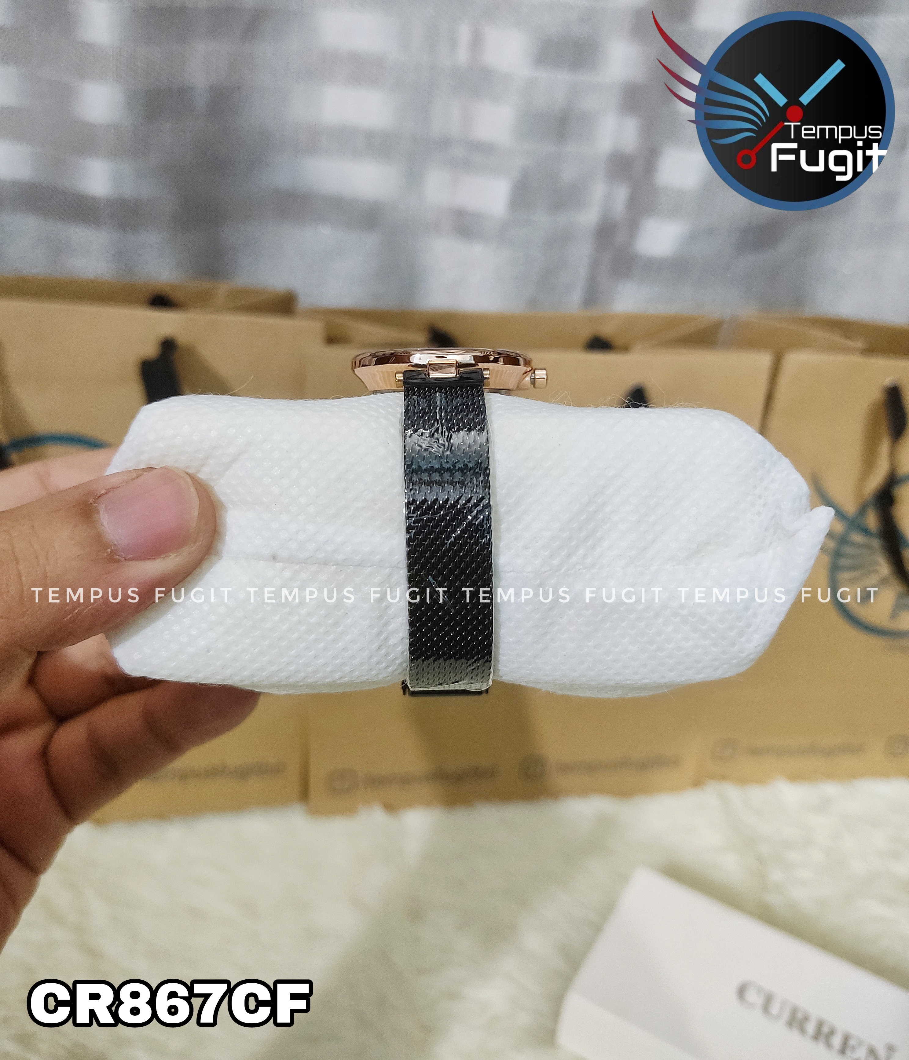 Curren 9031 Ladies Watch- Black Dial- Rose Golden Bezel- Black Mesh Chain -TF Code- CR867CF_img_5