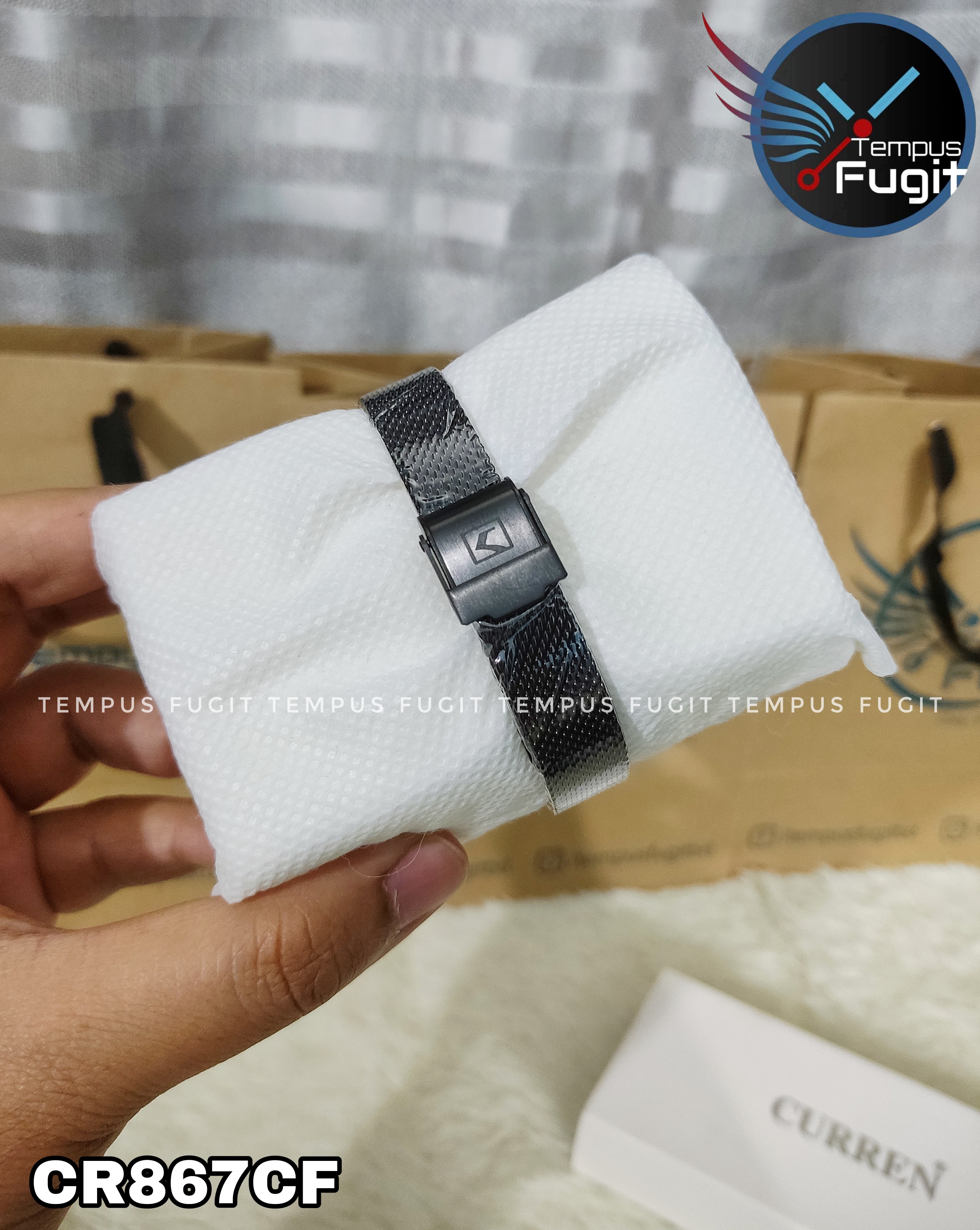 Curren 9031 Ladies Watch- Black Dial- Rose Golden Bezel- Black Mesh Chain -TF Code- CR867CF_img_6