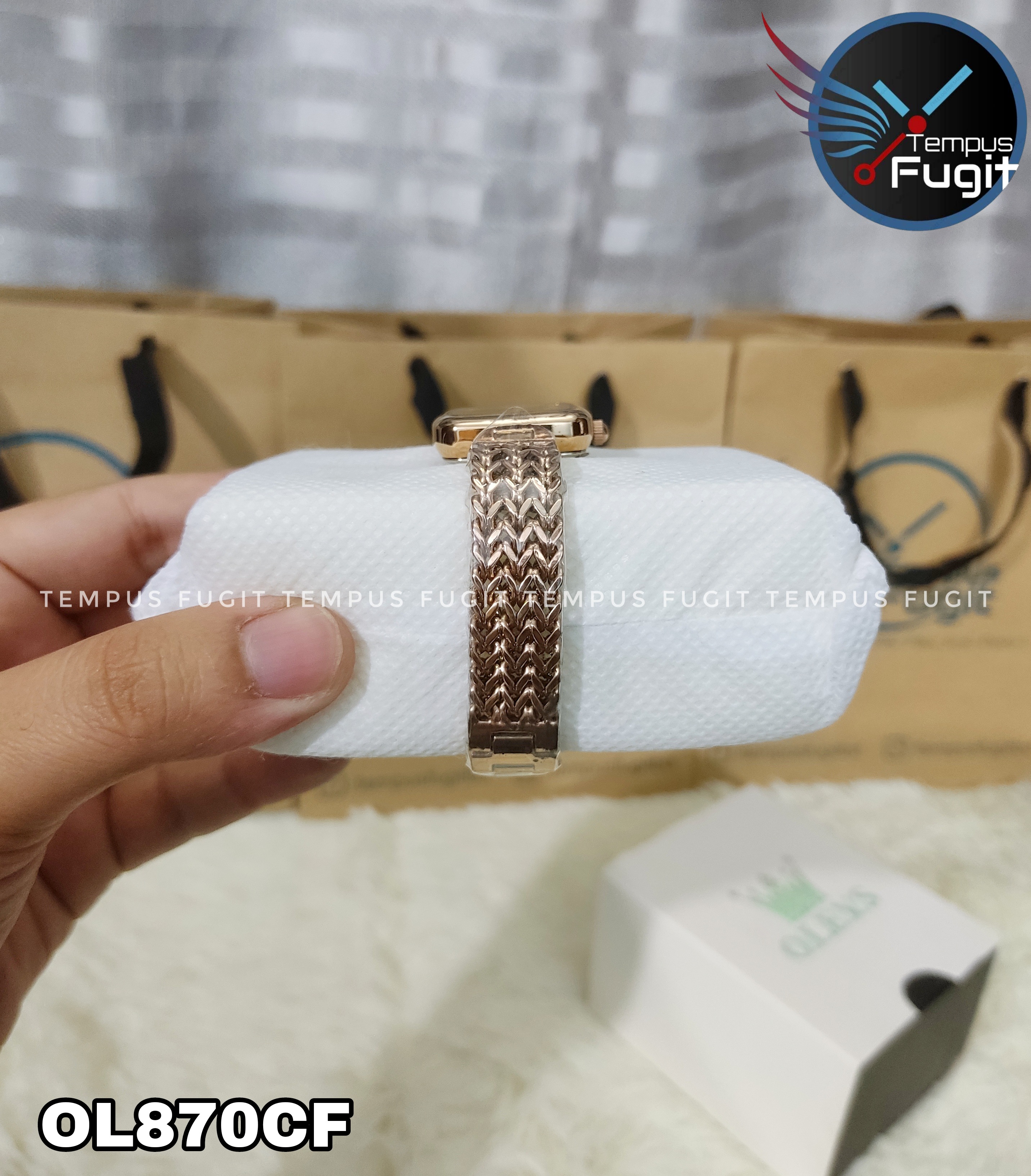 OLEVS 9948 Ladies Watch Rectangular Shape- Green Dial- Rose Golden Bezel- Rose Golden Chain- TF Code OL870CF_img_5