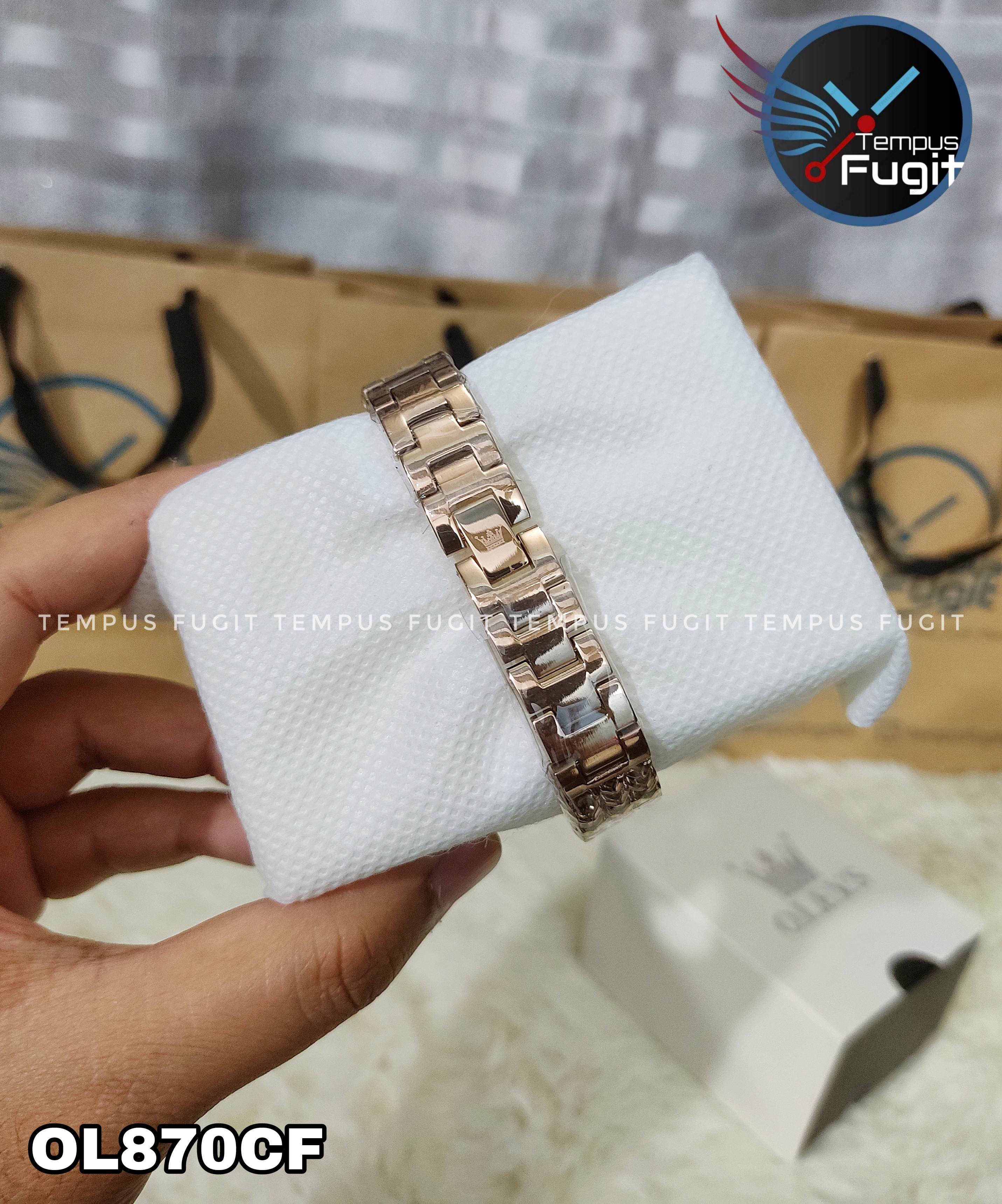 OLEVS 9948 Ladies Watch Rectangular Shape- Green Dial- Rose Golden Bezel- Rose Golden Chain- TF Code OL870CF_img_6