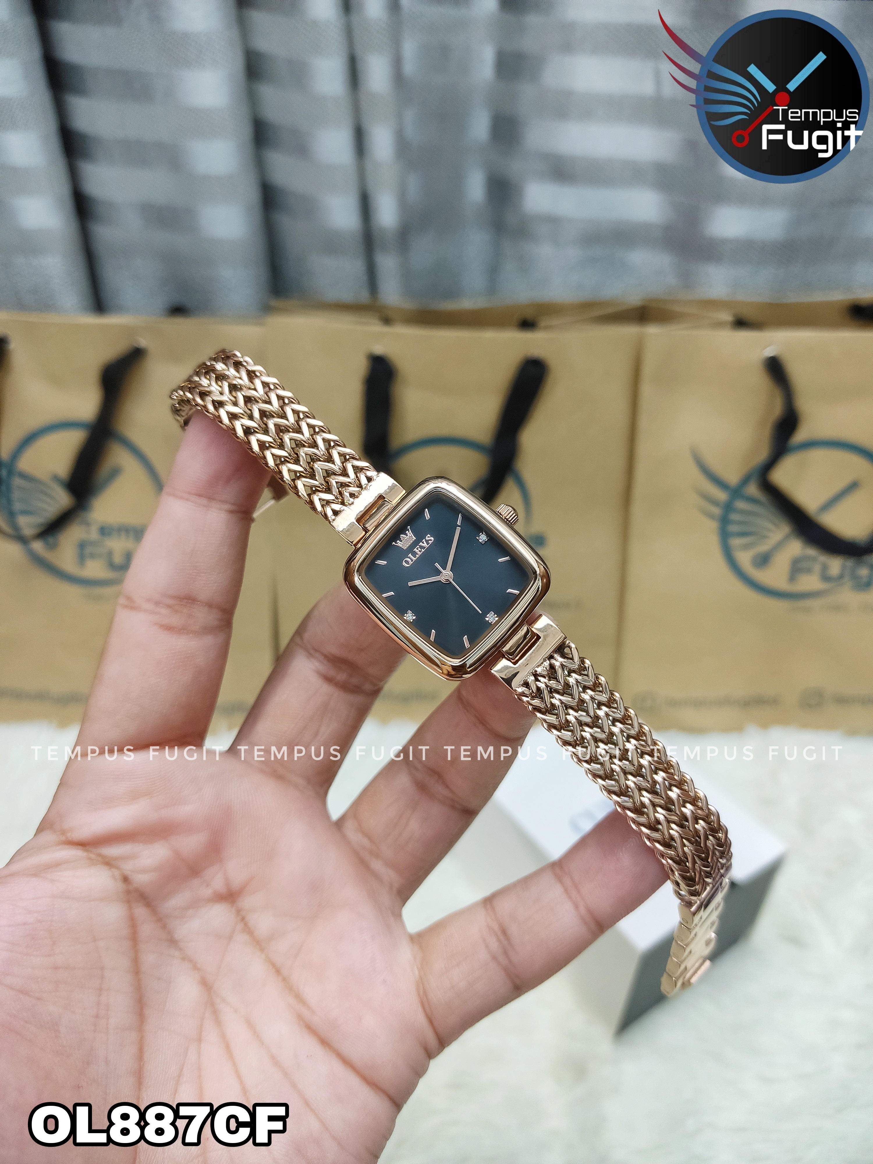 OLEVS 9948 Ladies Watch Rectangular Shape- Black Dial- Rose Golden Bezel- Rose Golden Chain- TF Code OL887CF_img_1