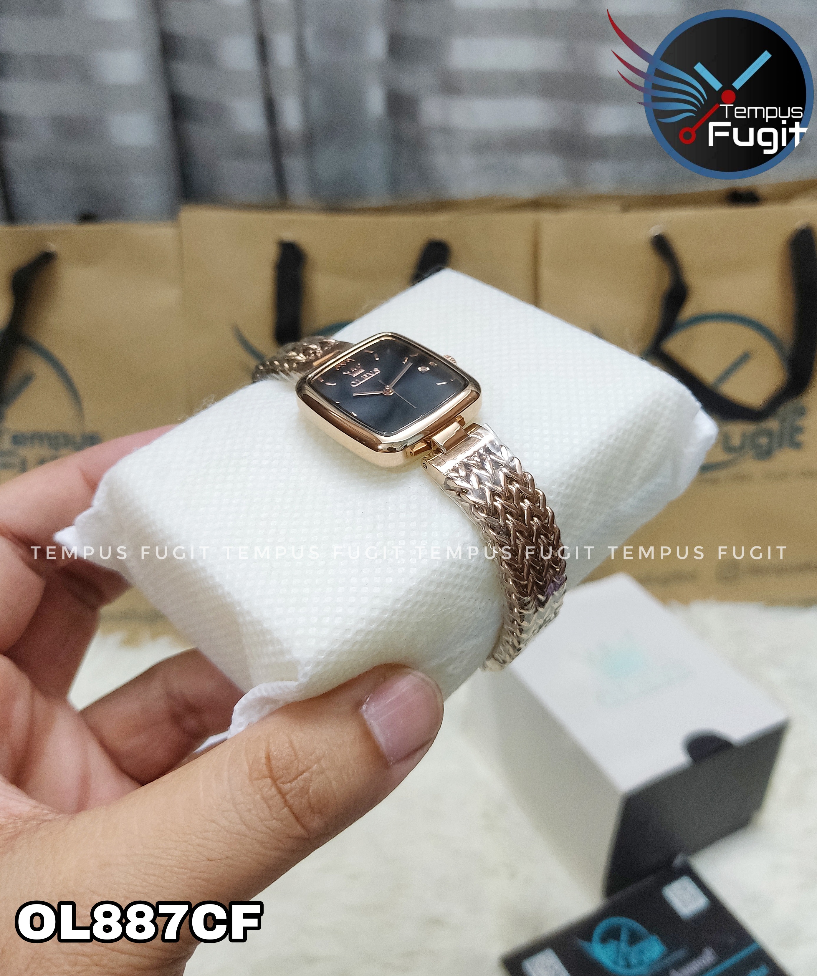 OLEVS 9948 Ladies Watch Rectangular Shape- Black Dial- Rose Golden Bezel- Rose Golden Chain- TF Code OL887CF_img_2