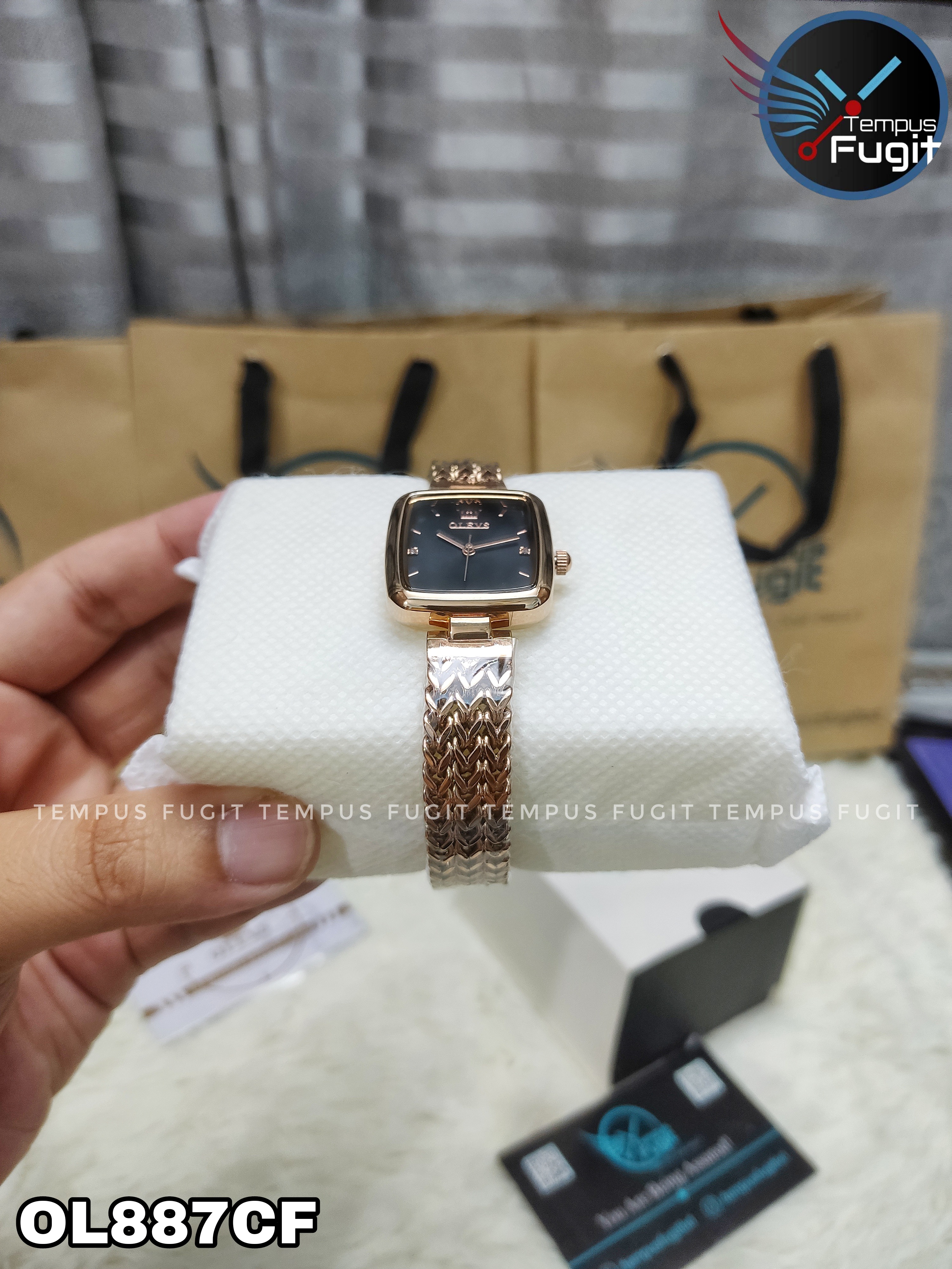 OLEVS 9948 Ladies Watch Rectangular Shape- Black Dial- Rose Golden Bezel- Rose Golden Chain- TF Code OL887CF_img_3