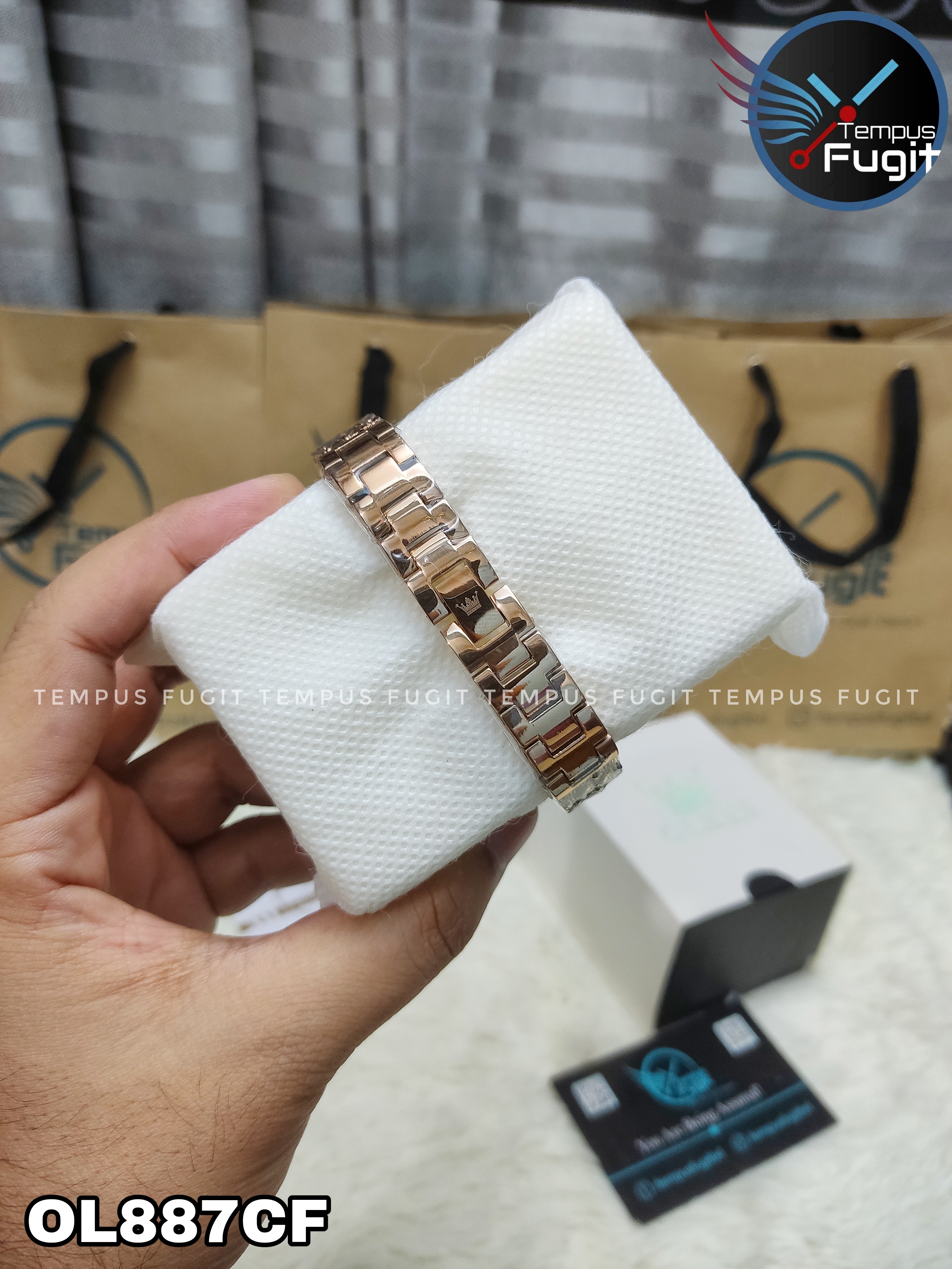 OLEVS 9948 Ladies Watch Rectangular Shape- Black Dial- Rose Golden Bezel- Rose Golden Chain- TF Code OL887CF_img_5