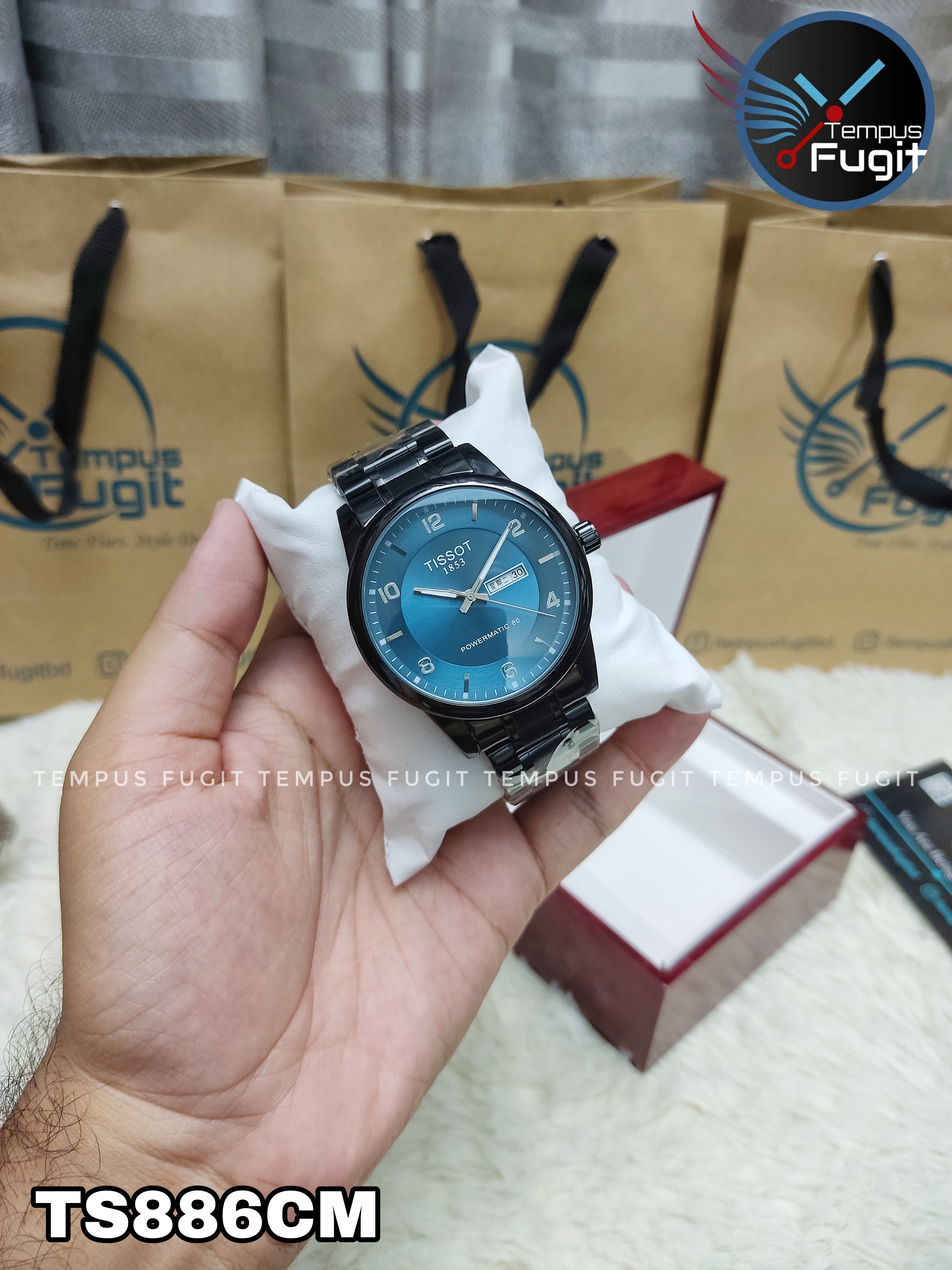 TISSOT Powermatic Replica Gents Watch- Blue Dial- Black Bezel- Black Chain- TF Code TS886CM_img_0