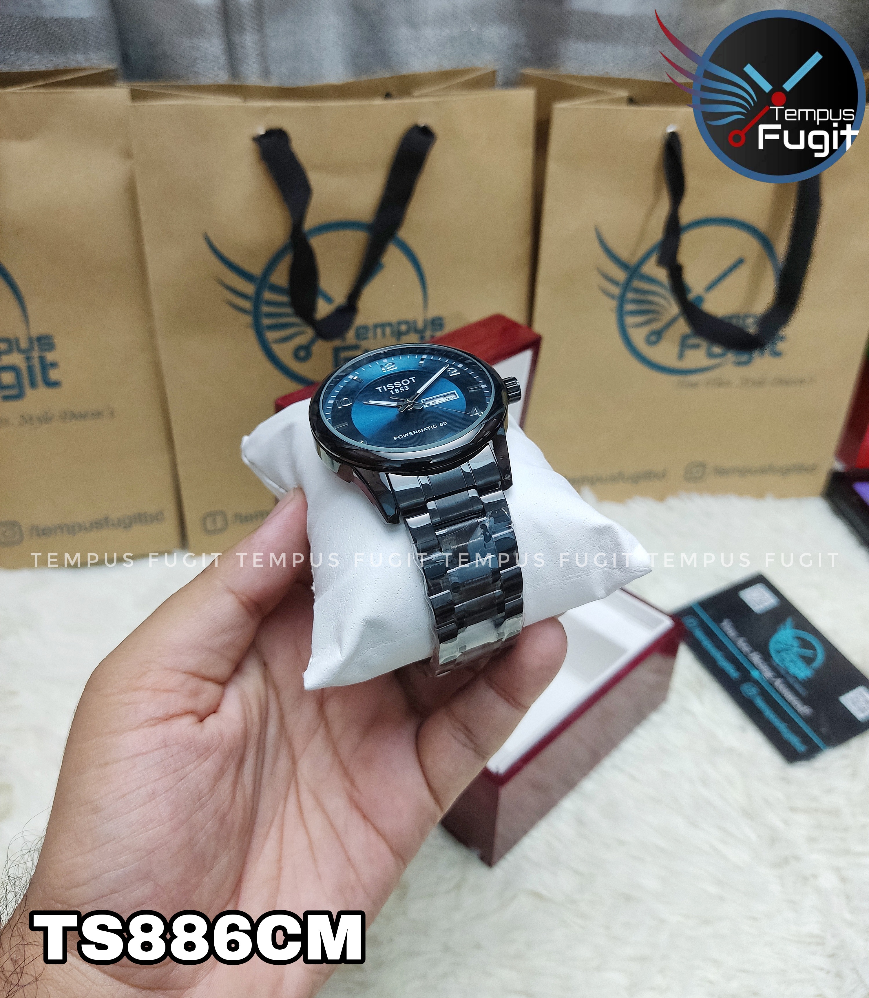 TISSOT Powermatic Replica Gents Watch- Blue Dial- Black Bezel- Black Chain- TF Code TS886CM_img_2