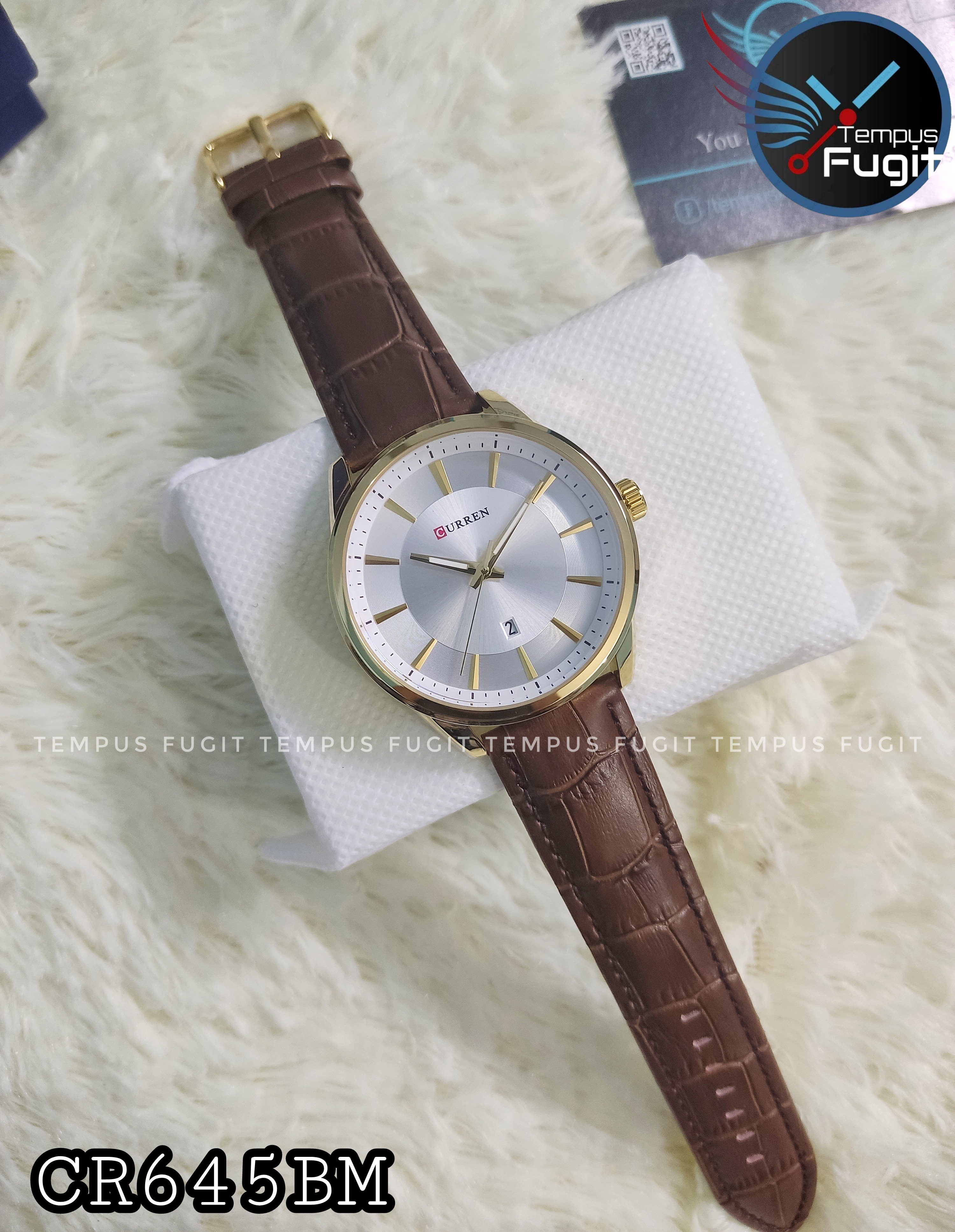 Curren 8365 Leather Gents Watch- Silver Dial- Golden Bezel- Coffee Belt- TF Code CR645BM_img_3