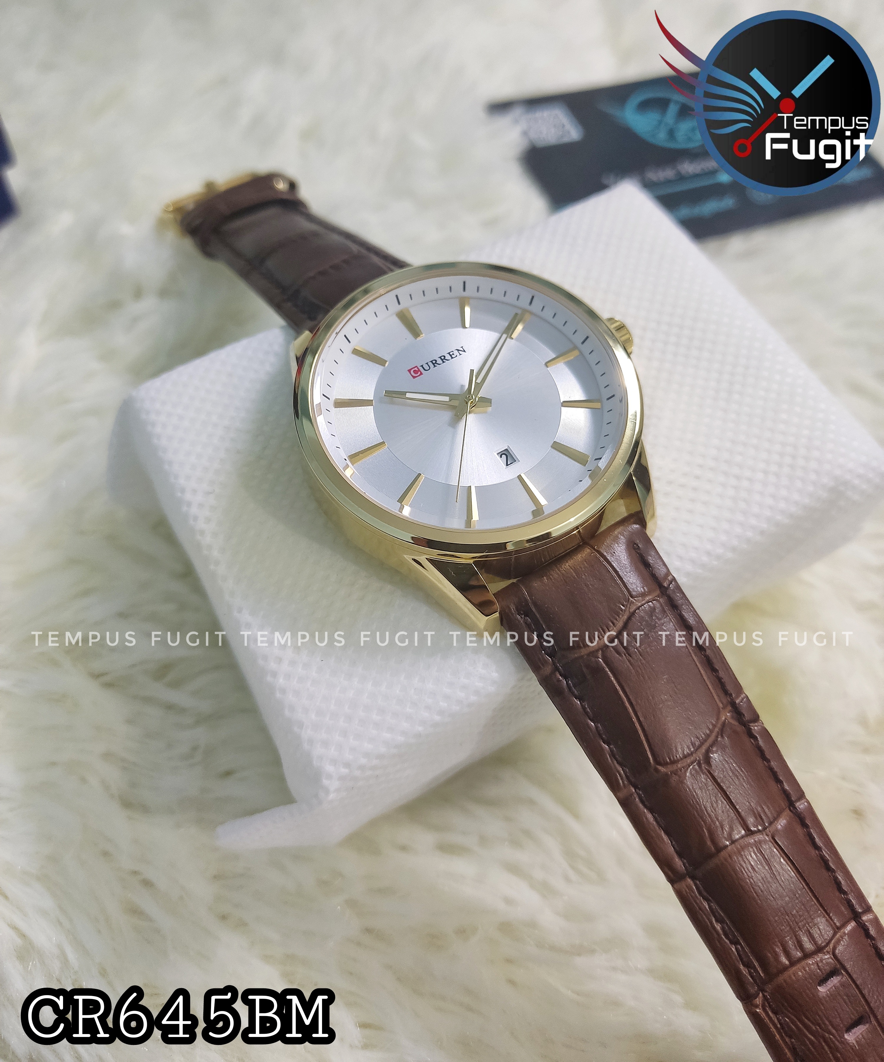 Curren 8365 Leather Gents Watch- Silver Dial- Golden Bezel- Coffee Belt- TF Code CR645BM_img_4