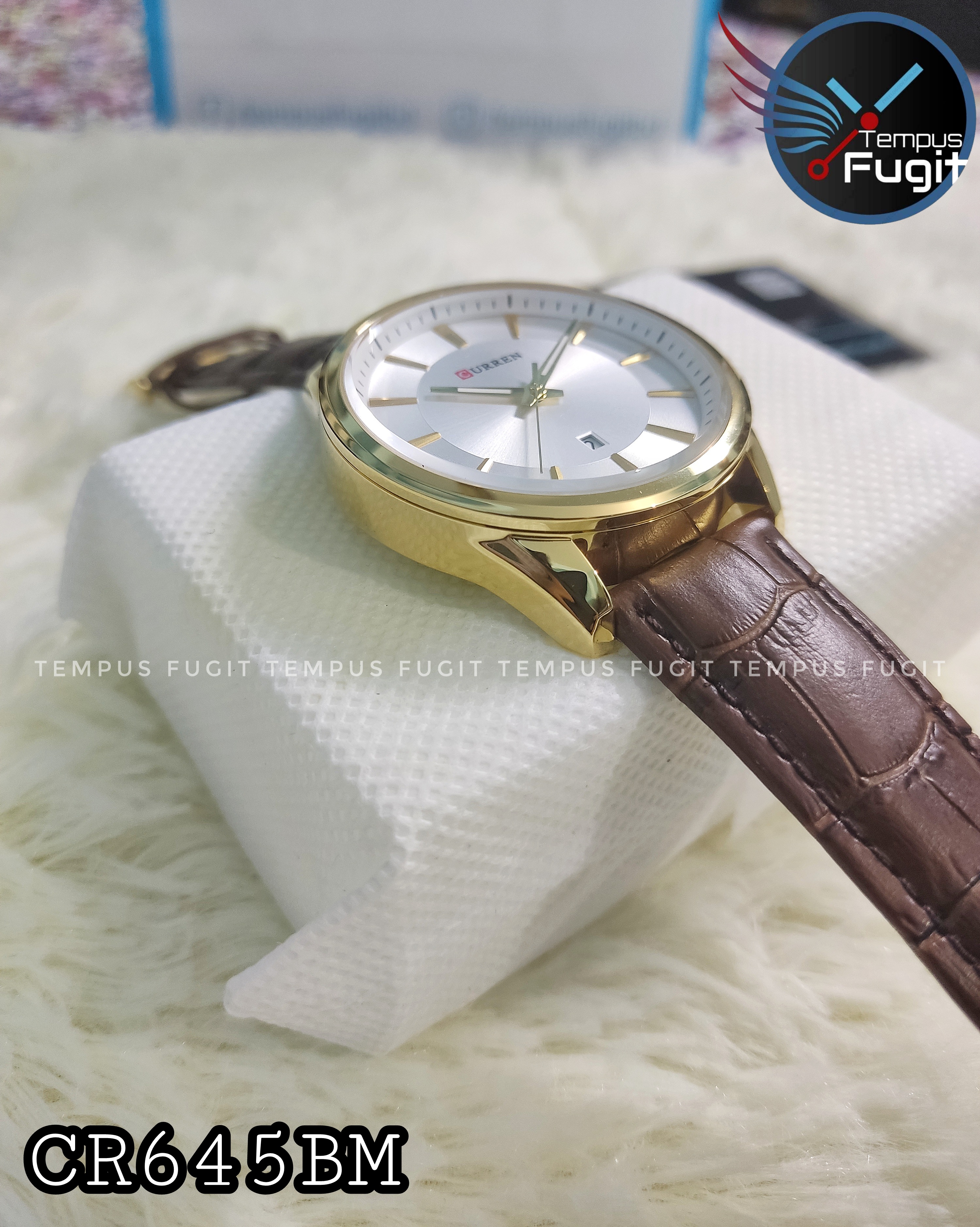 Curren 8365 Leather Gents Watch- Silver Dial- Golden Bezel- Coffee Belt- TF Code CR645BM_img_5
