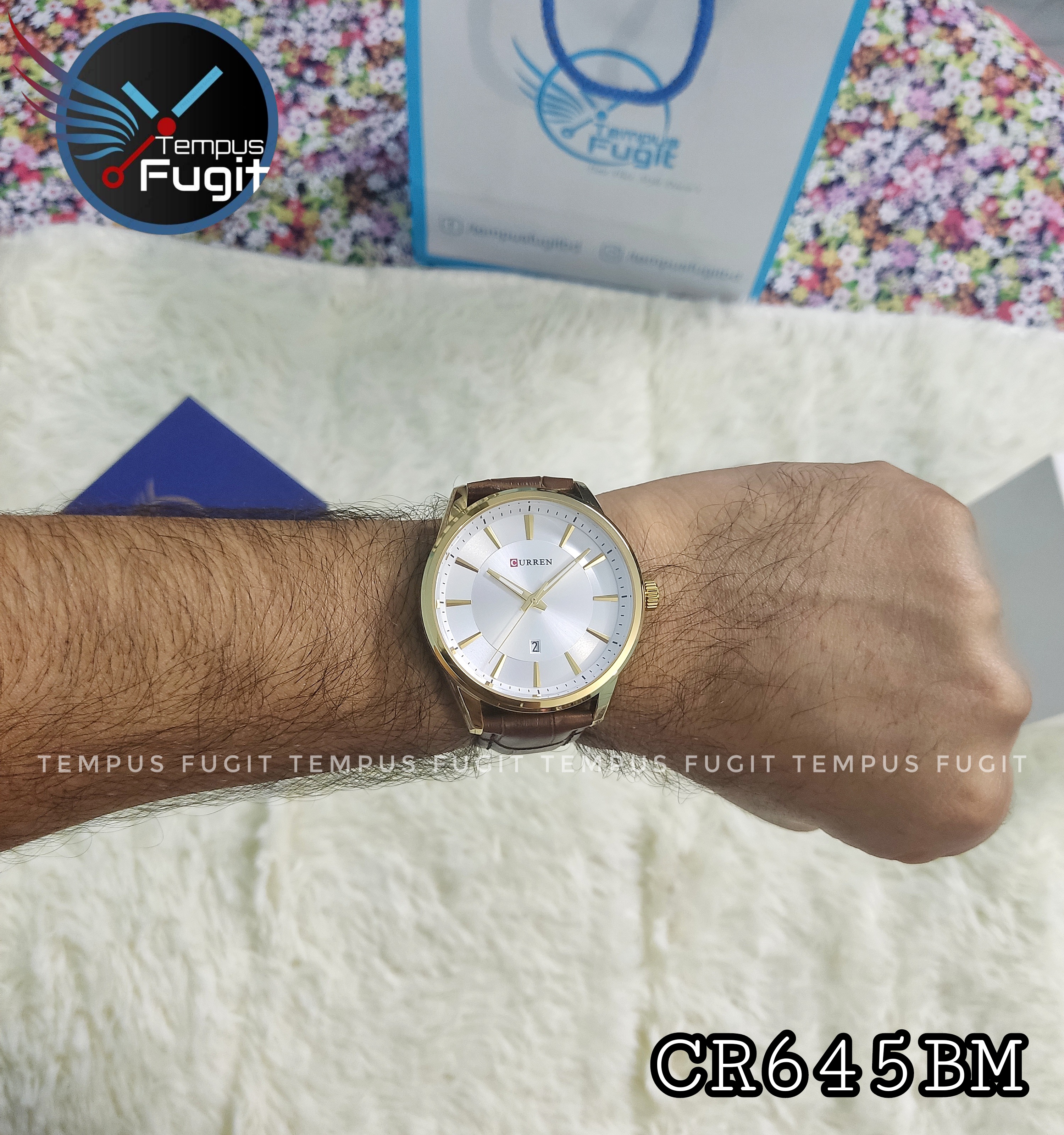 Curren 8365 Leather Gents Watch- Silver Dial- Golden Bezel- Coffee Belt- TF Code CR645BM_img_6