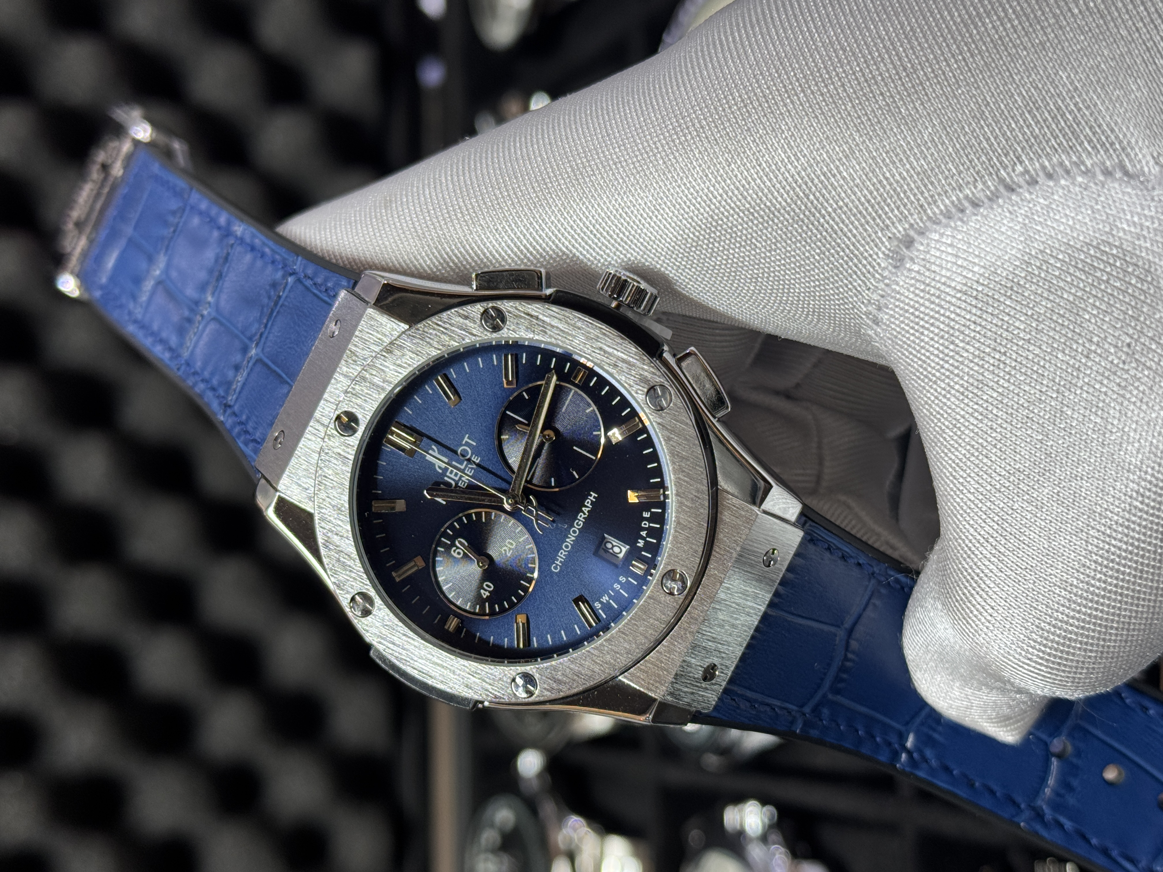 Hublot classic fusion silver case blue dial