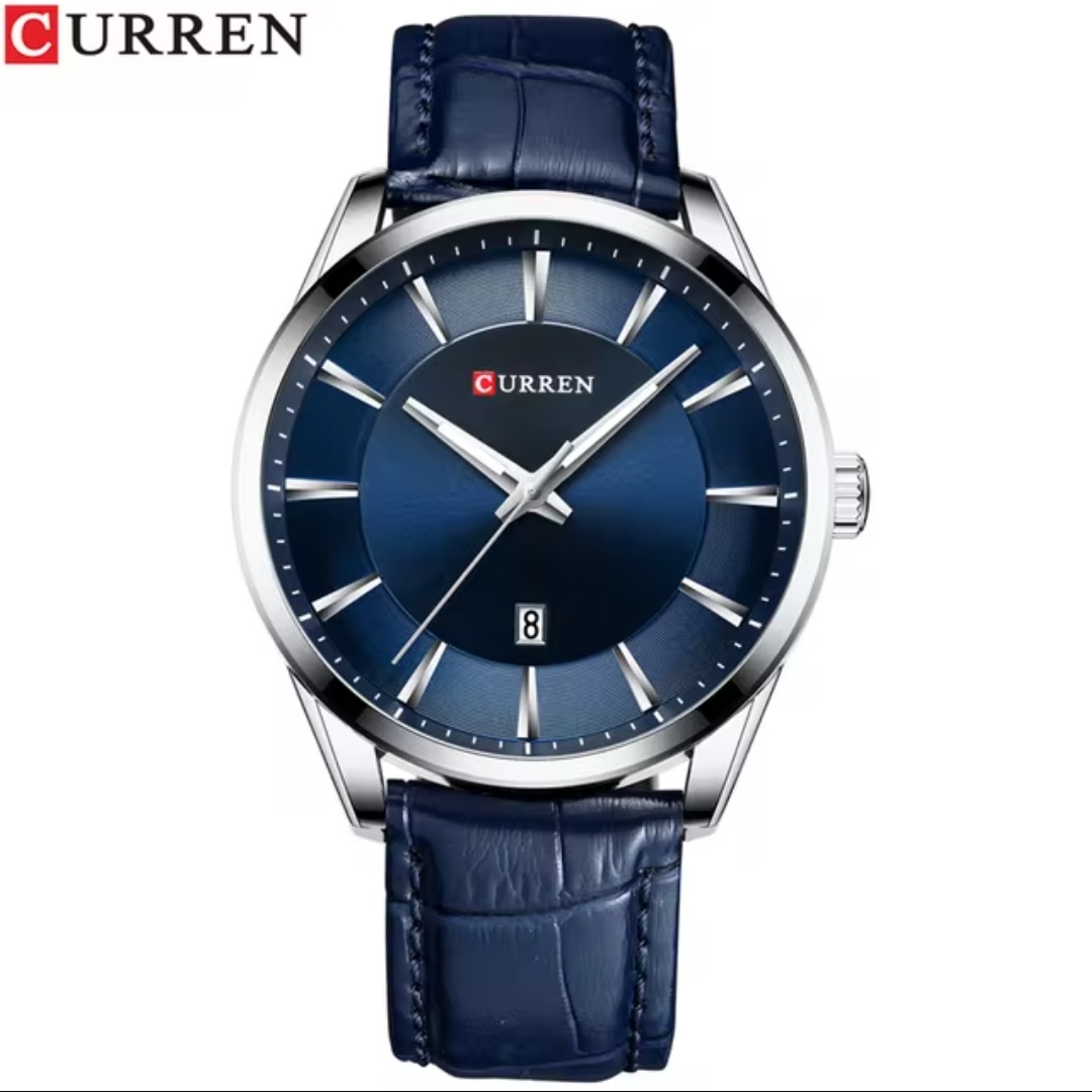 Curren 8365 Leather Gents Watch- Blue Dial- Silver Bezel- Blue Belt- TF Code CR419BM_img_0