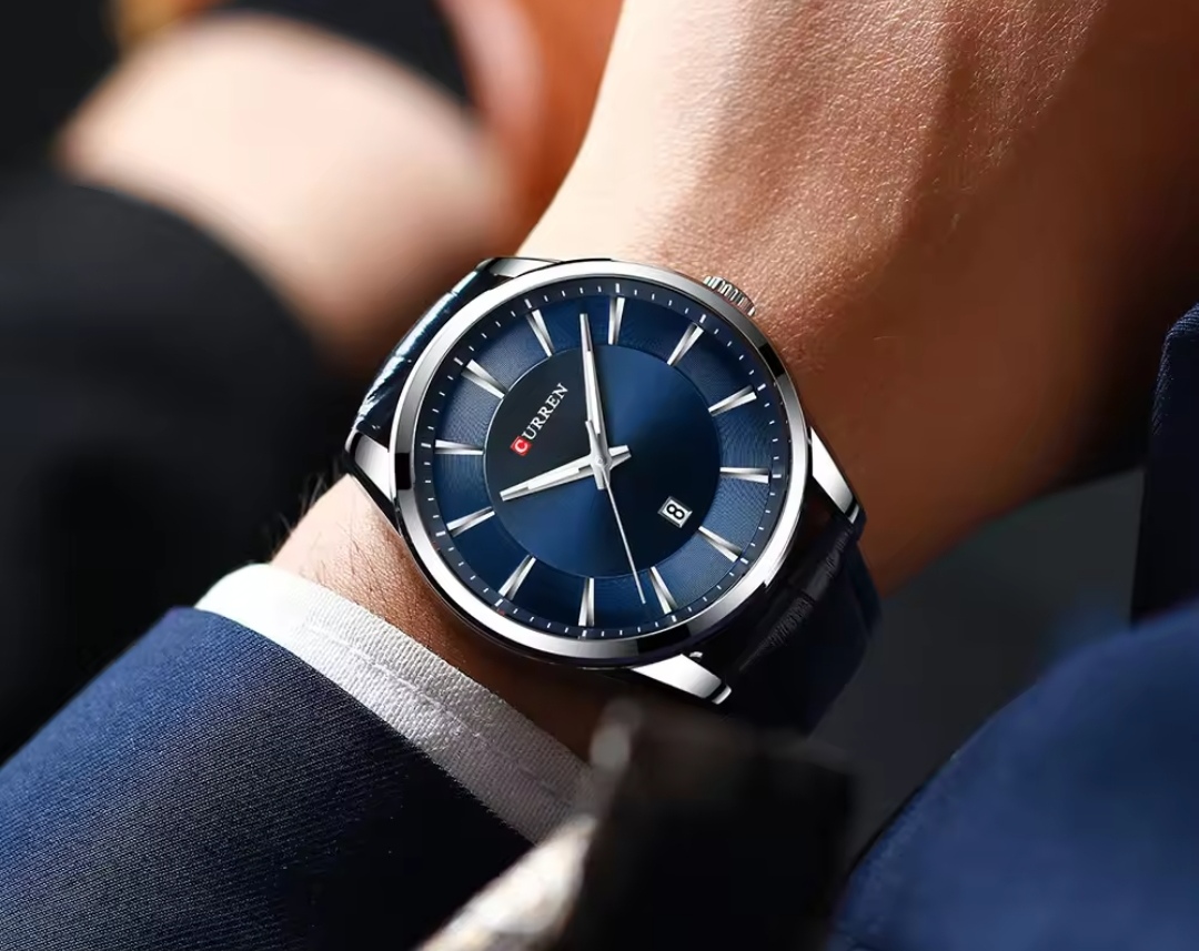 Curren 8365 Leather Gents Watch- Blue Dial- Silver Bezel- Blue Belt- TF Code CR419BM_img_2