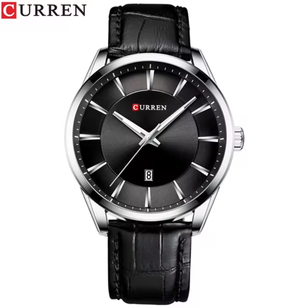 Curren 8365 Leather Gents Watch- Black Dial- Silver Bezel- Black Belt- TF Code CR524BM_img_0