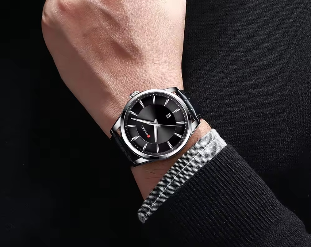 Curren 8365 Leather Gents Watch- Black Dial- Silver Bezel- Black Belt- TF Code CR524BM_img_1
