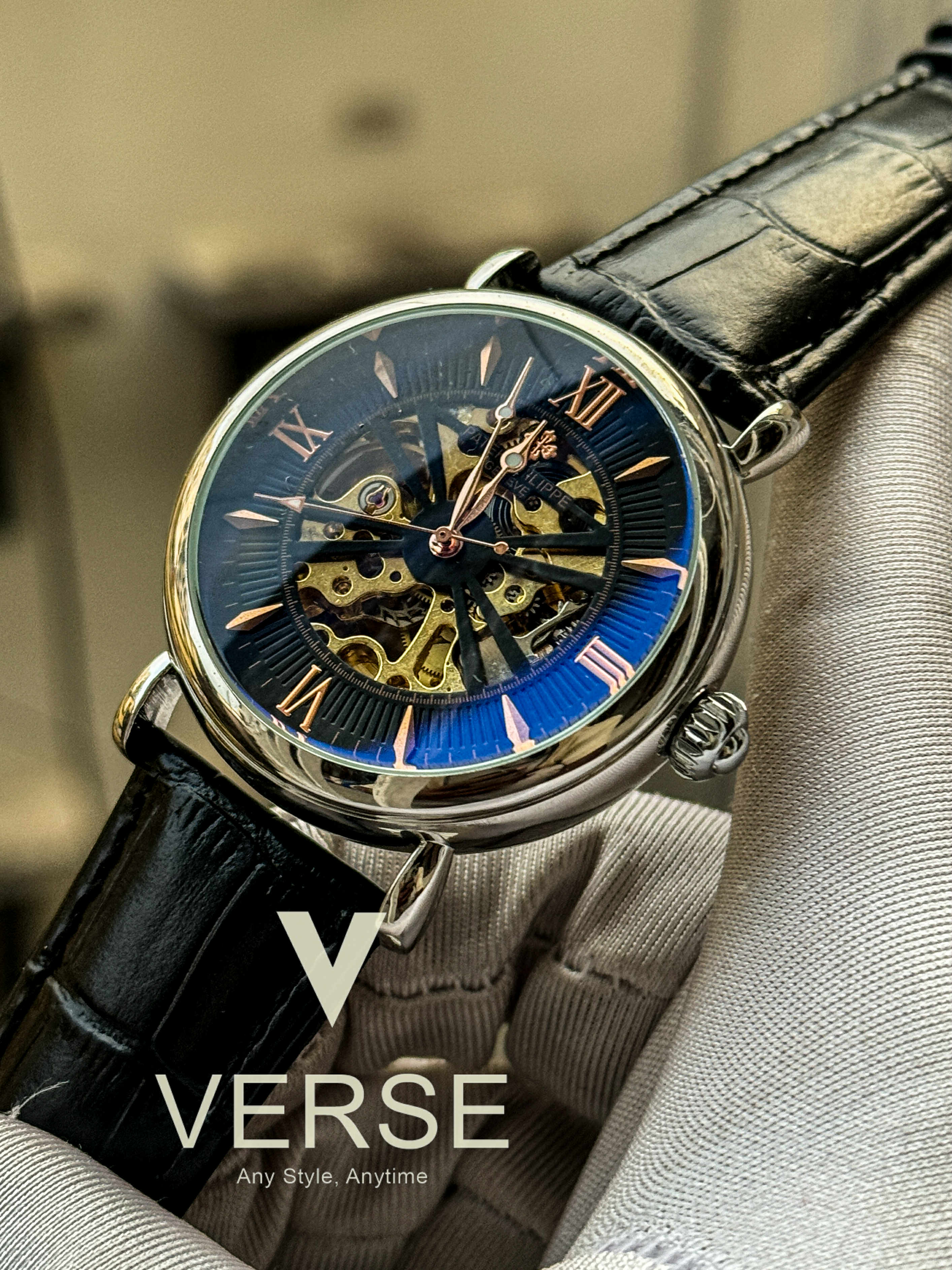 PATEK auto black belt black dial