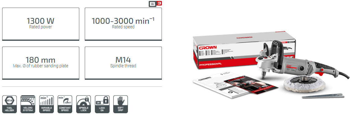 CROWN ,CT13302, 7", Professional Polisher, 1300W, 180mm, Angle Polisher, Car Polisher; CT13302_img_1
