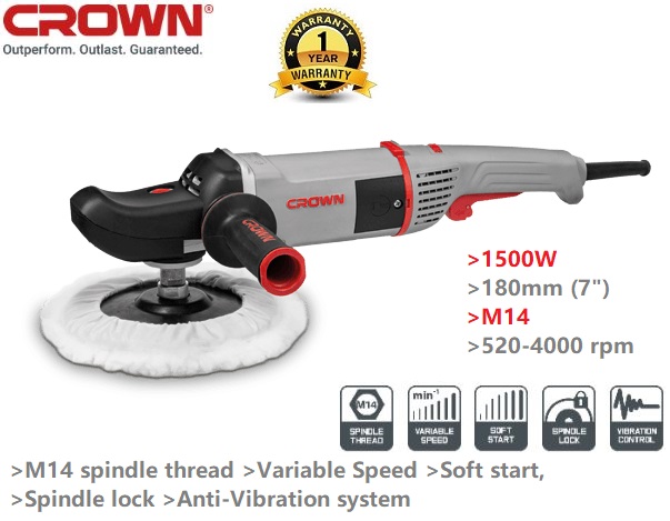 CROWN ,CT13528, 7" Professional Polisher, 1500W, 180mm, Angle Polisher, Car Polisher; CT13528_img_0