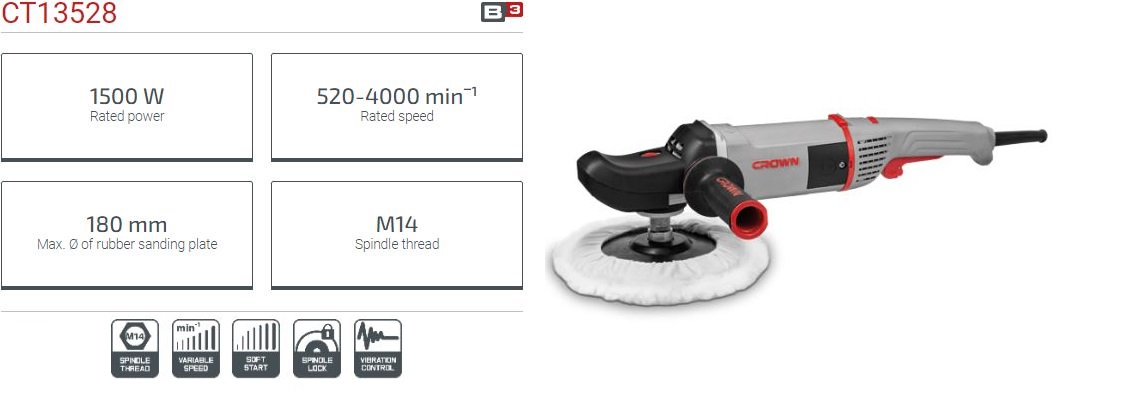 CROWN ,CT13528, 7" Professional Polisher, 1500W, 180mm, Angle Polisher, Car Polisher; CT13528_img_2