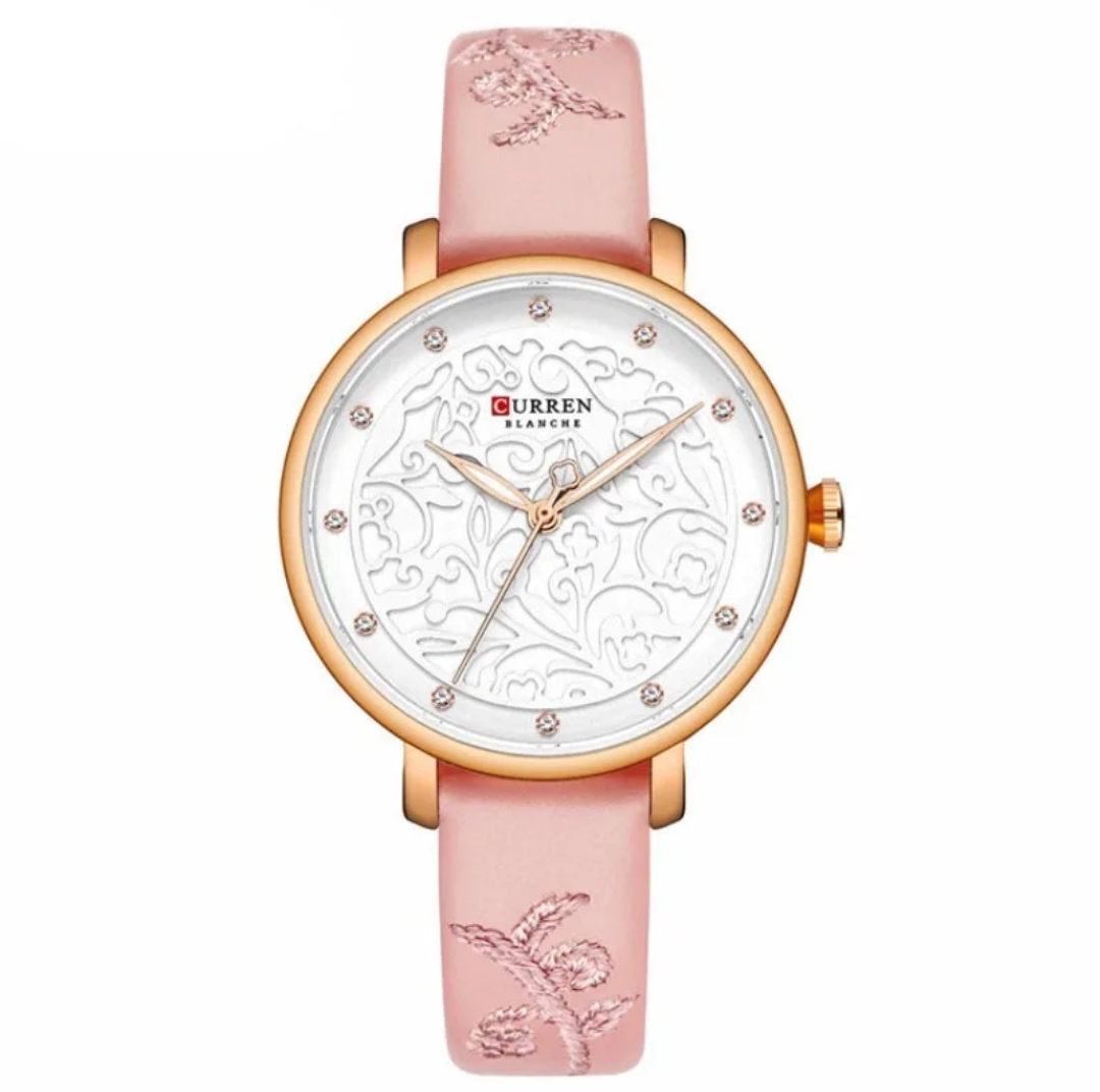 Curren 9046 Leather Ladies Watch - White Dial- Rose Golden Bezel- Pink Belt- TF Code CR251BF_img_0