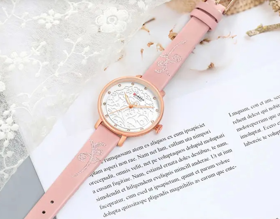 Curren 9046 Leather Ladies Watch - White Dial- Rose Golden Bezel- Pink Belt- TF Code CR251BF_img_1