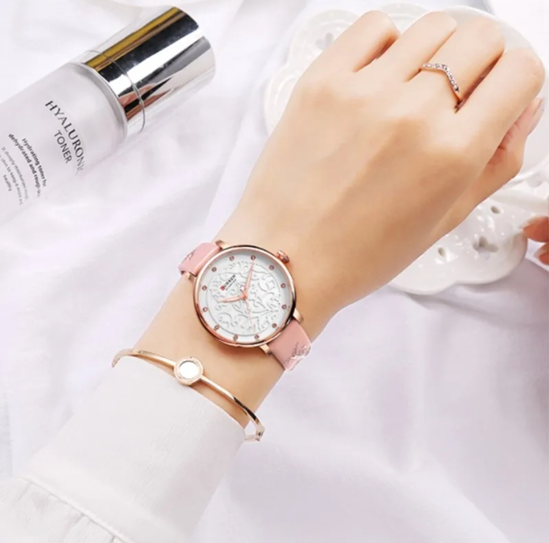 Curren 9046 Leather Ladies Watch - White Dial- Rose Golden Bezel- Pink Belt- TF Code CR251BF_img_2