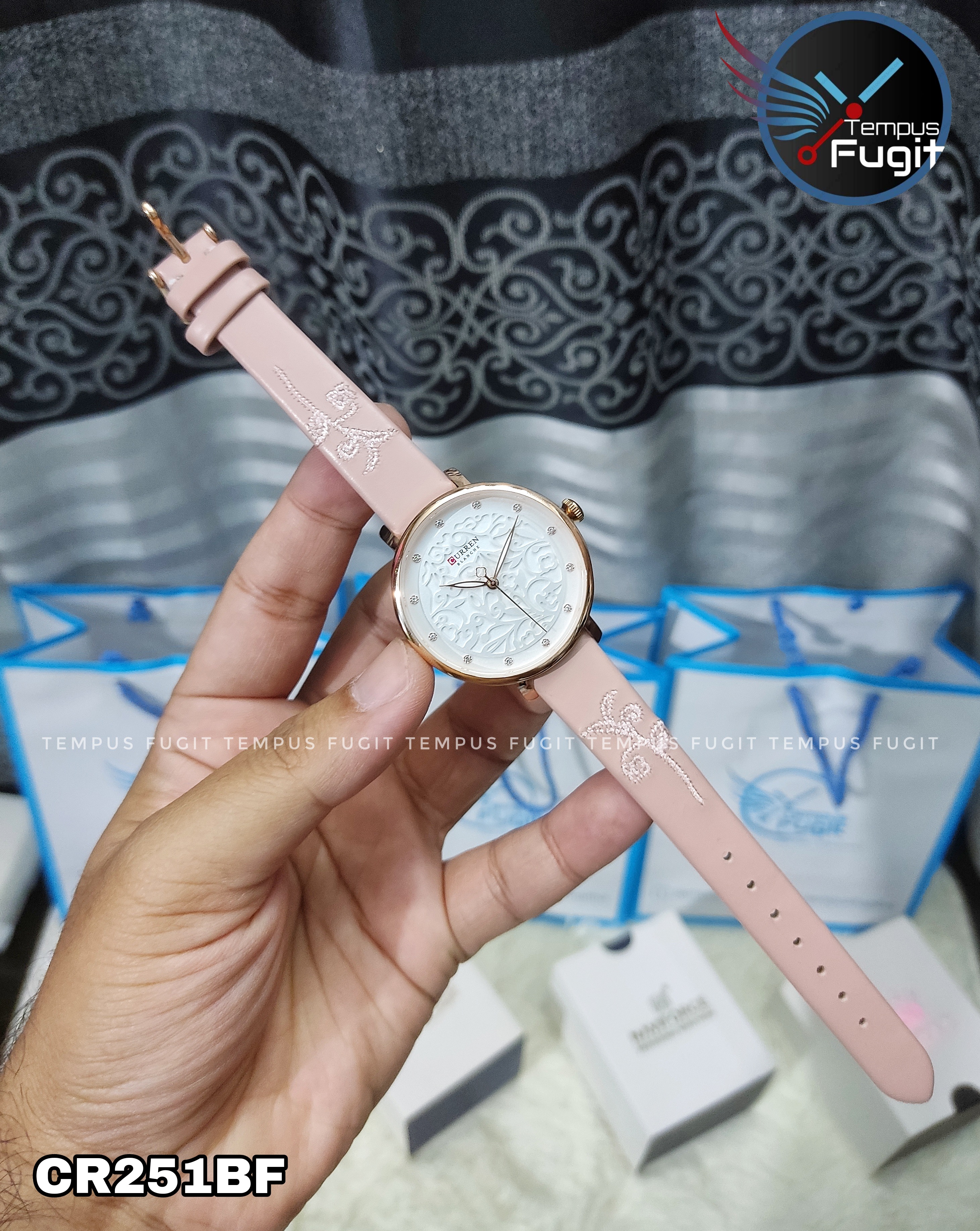 Curren 9046 Leather Ladies Watch - White Dial- Rose Golden Bezel- Pink Belt- TF Code CR251BF_img_3