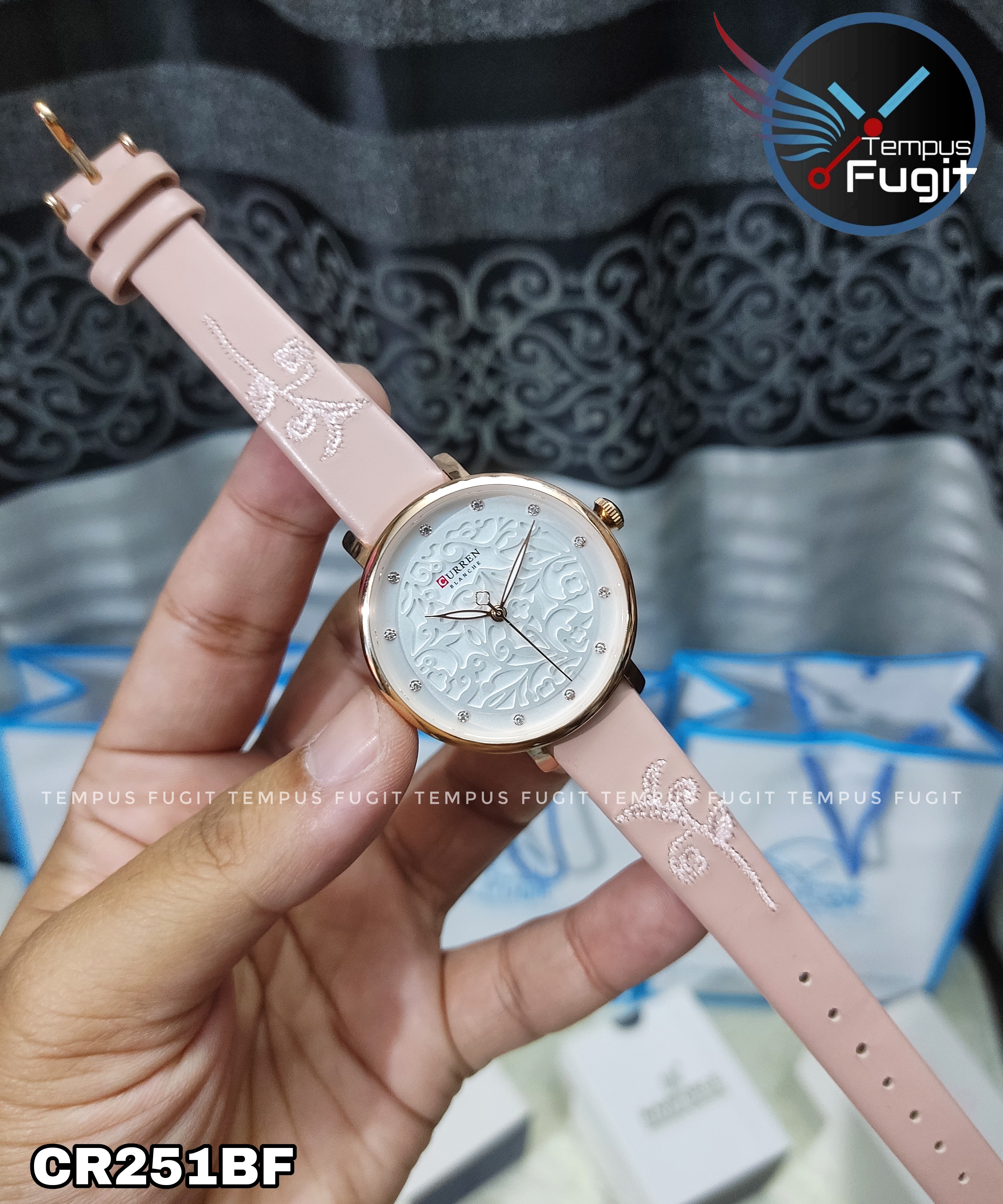 Curren 9046 Leather Ladies Watch - White Dial- Rose Golden Bezel- Pink Belt- TF Code CR251BF_img_4