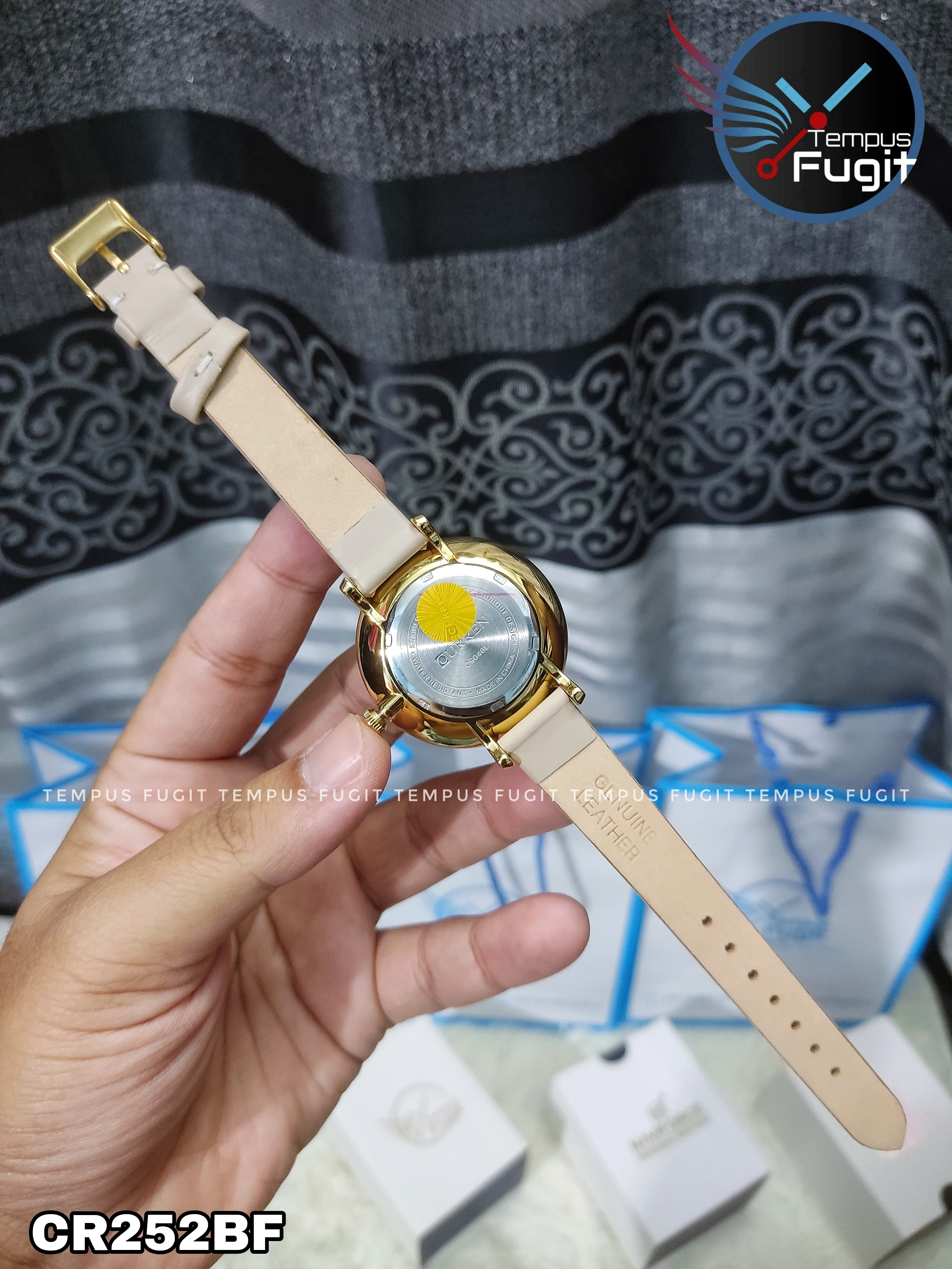 Curren 9046 Leather Ladies Watch - White Dial- Golden Bezel- Off White Belt- TF Code CR252BF_img_8