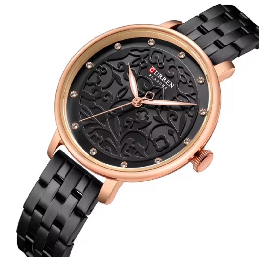 Curren 9046 Ladies Watch - Black Dial- Rose Golden Bezel- Black Chain- TF Code CR818CF_img_0