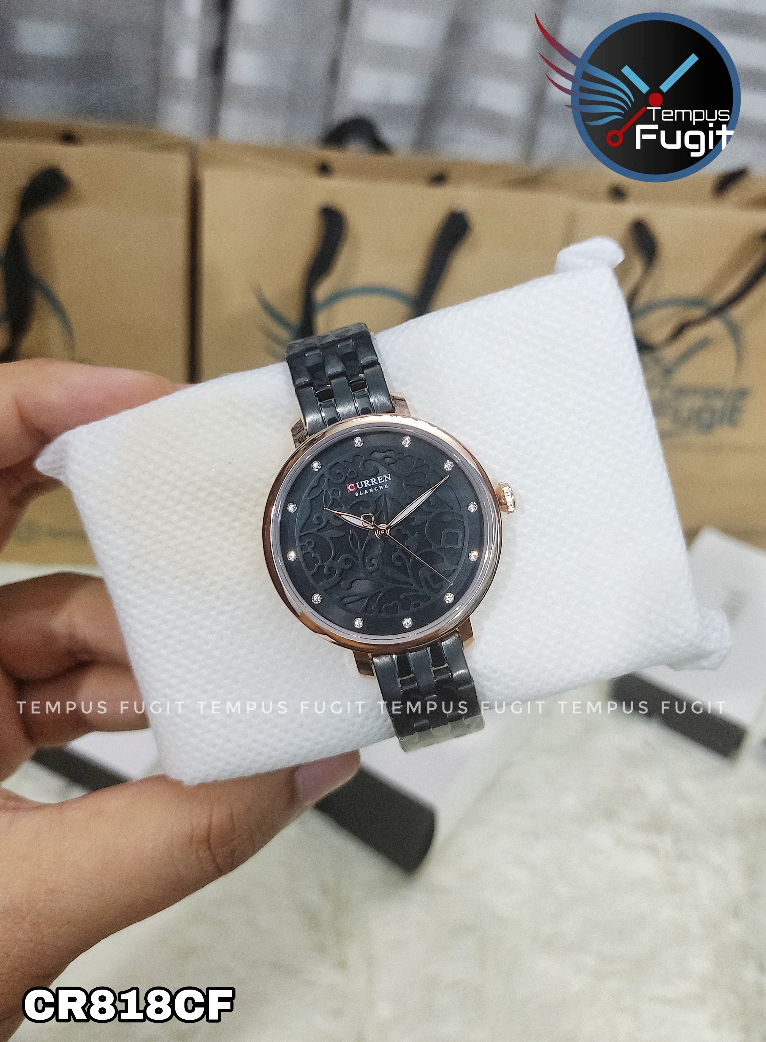 Curren 9046 Ladies Watch - Black Dial- Rose Golden Bezel- Black Chain- TF Code CR818CF_img_3