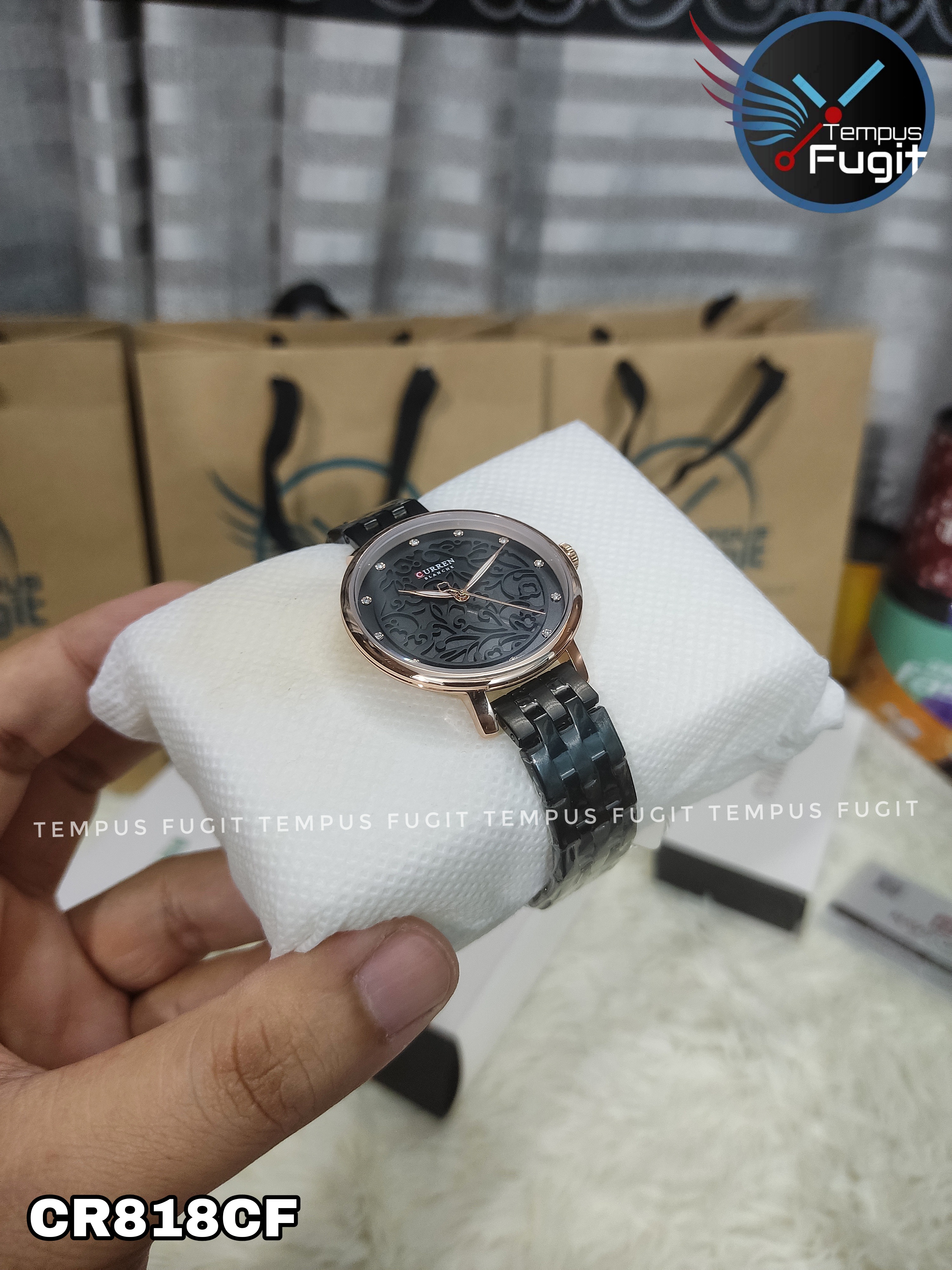 Curren 9046 Ladies Watch - Black Dial- Rose Golden Bezel- Black Chain- TF Code CR818CF_img_4