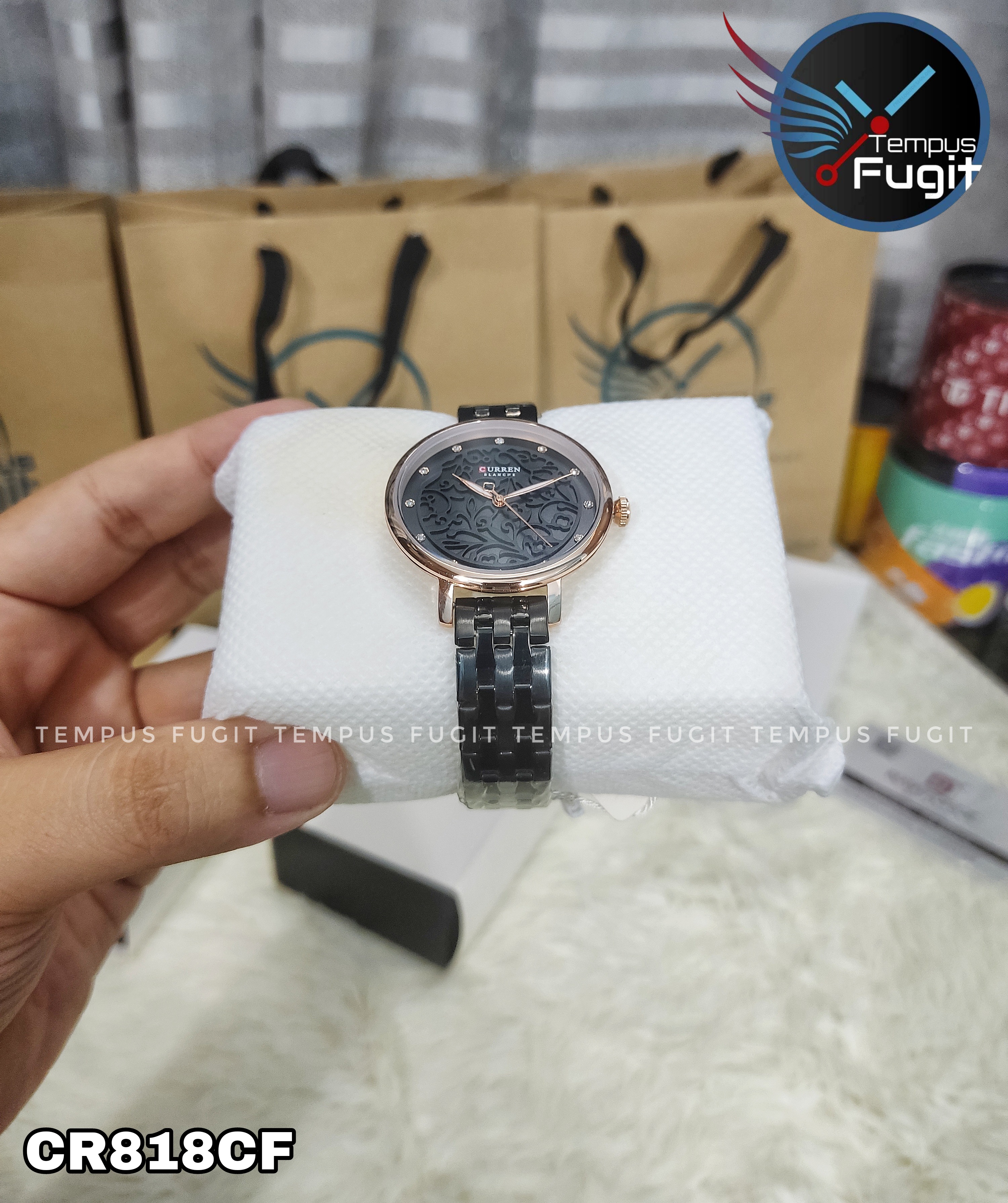 Curren 9046 Ladies Watch - Black Dial- Rose Golden Bezel- Black Chain- TF Code CR818CF_img_5