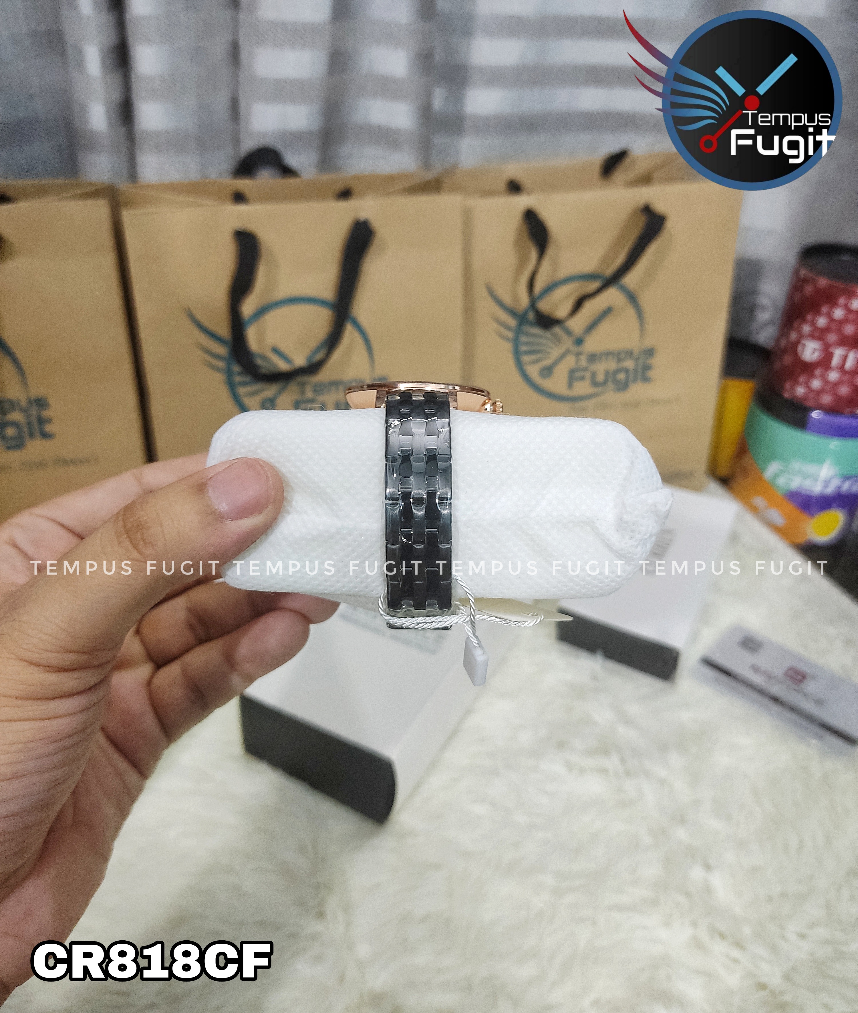 Curren 9046 Ladies Watch - Black Dial- Rose Golden Bezel- Black Chain- TF Code CR818CF_img_6