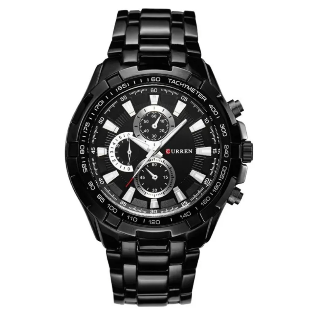 Curren 8023 Gents Watch- Black Dial with Silver Markings- Black Bezel- Black Chain- TF Code CR819CM_img_0