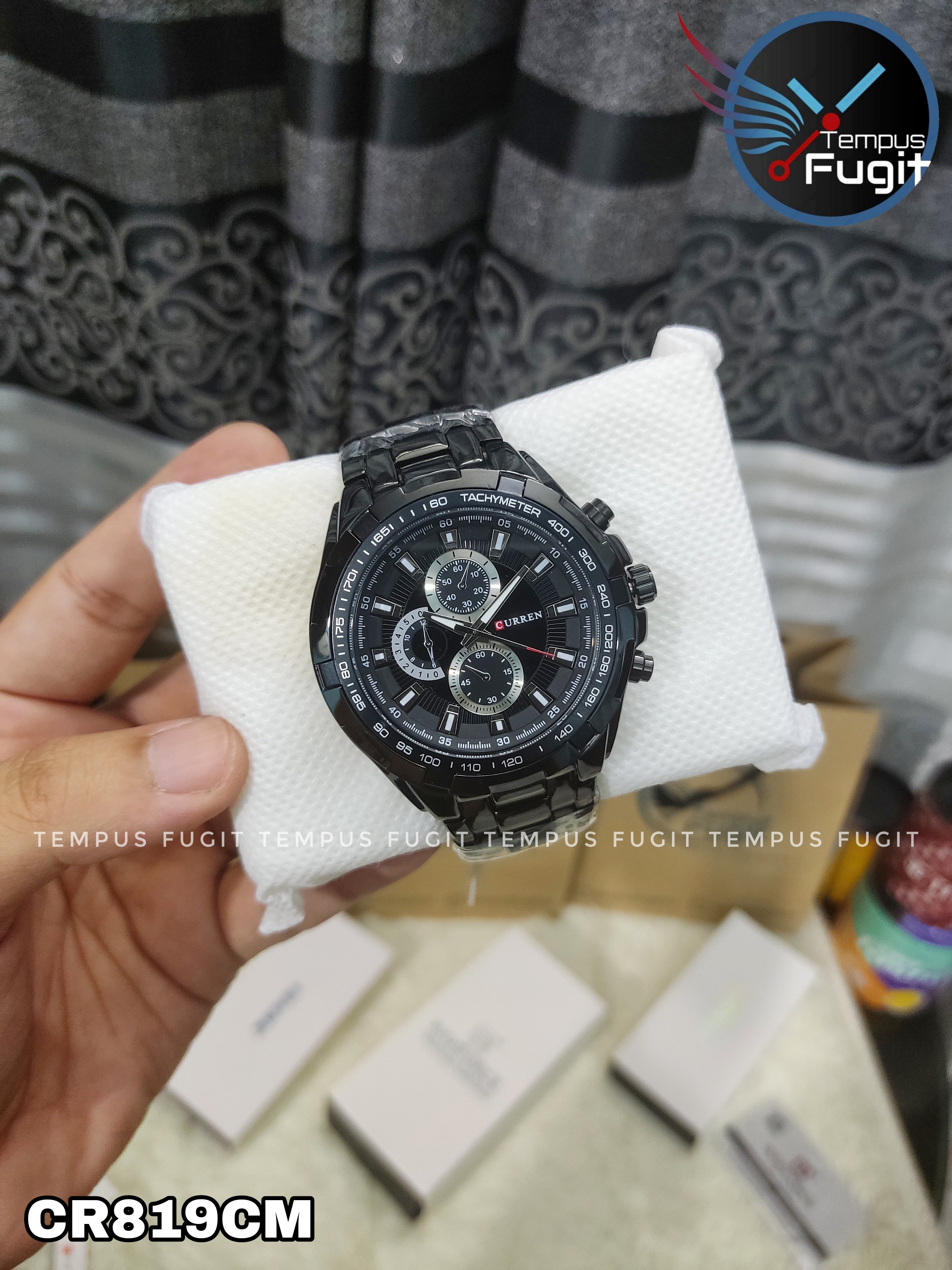 Curren 8023 Gents Watch- Black Dial with Silver Markings- Black Bezel- Black Chain- TF Code CR819CM_img_1