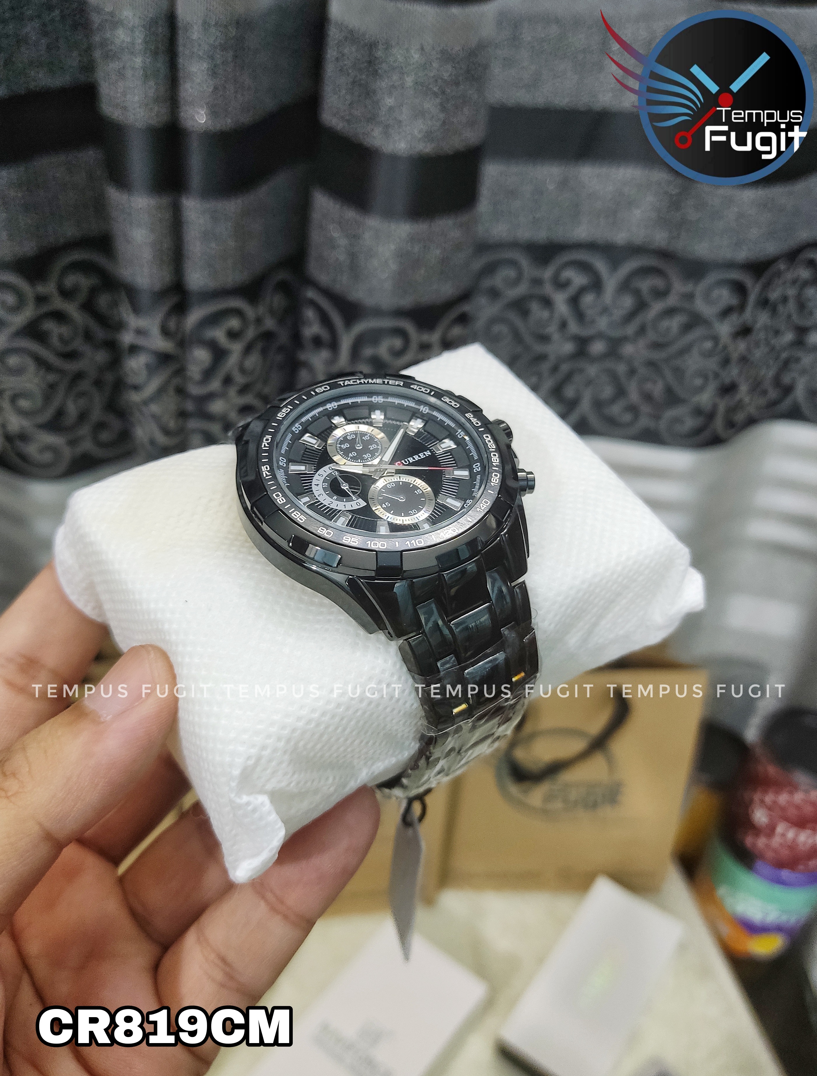 Curren 8023 Gents Watch- Black Dial with Silver Markings- Black Bezel- Black Chain- TF Code CR819CM_img_2