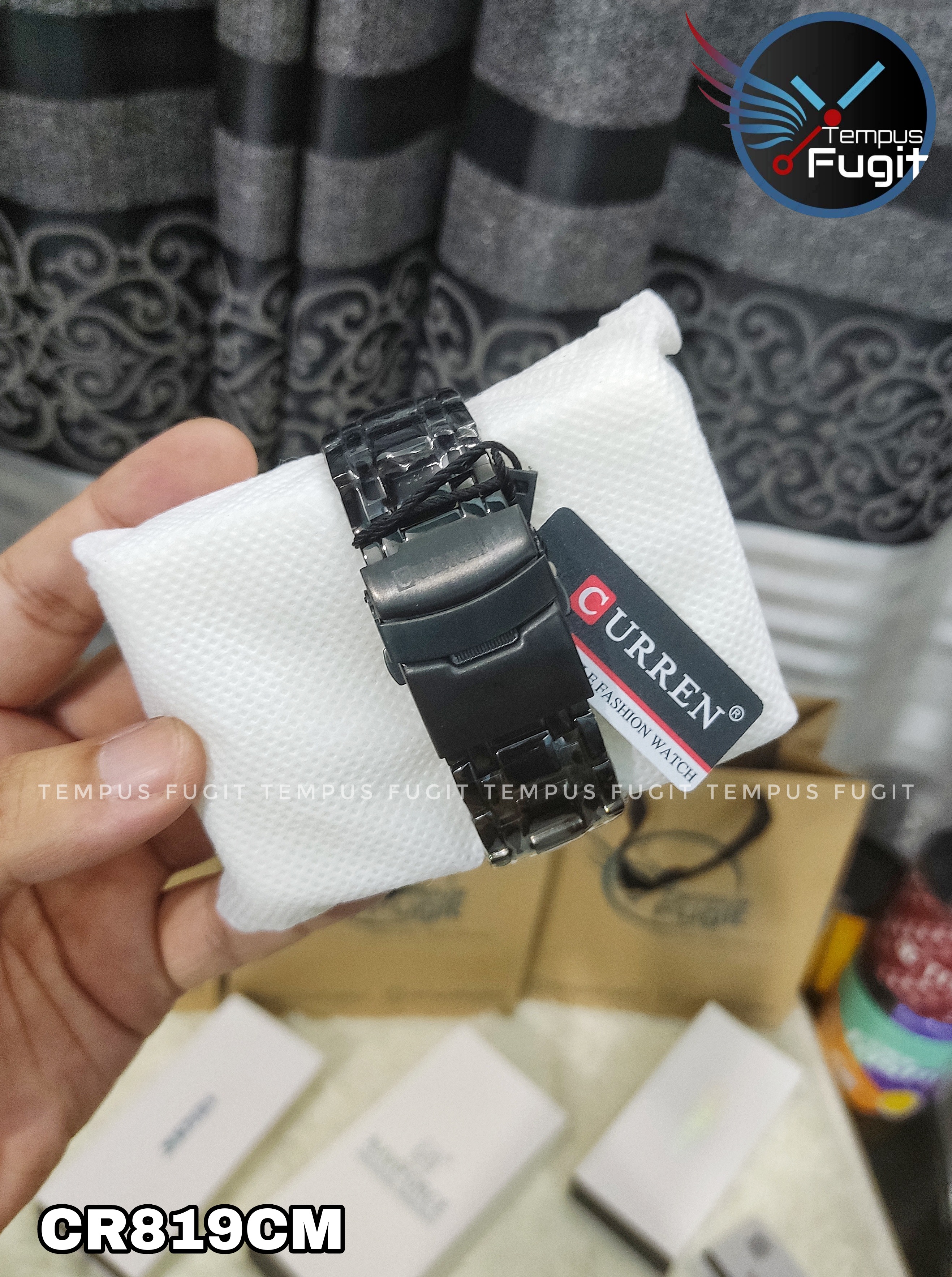 Curren 8023 Gents Watch- Black Dial with Silver Markings- Black Bezel- Black Chain- TF Code CR819CM_img_5